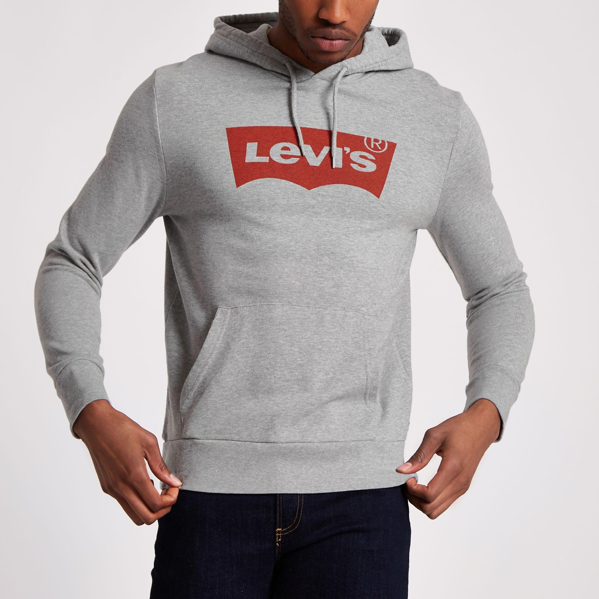 Levi's Cotton Levi's Grey Logo Print Hoodie in Gray for Men - Lyst