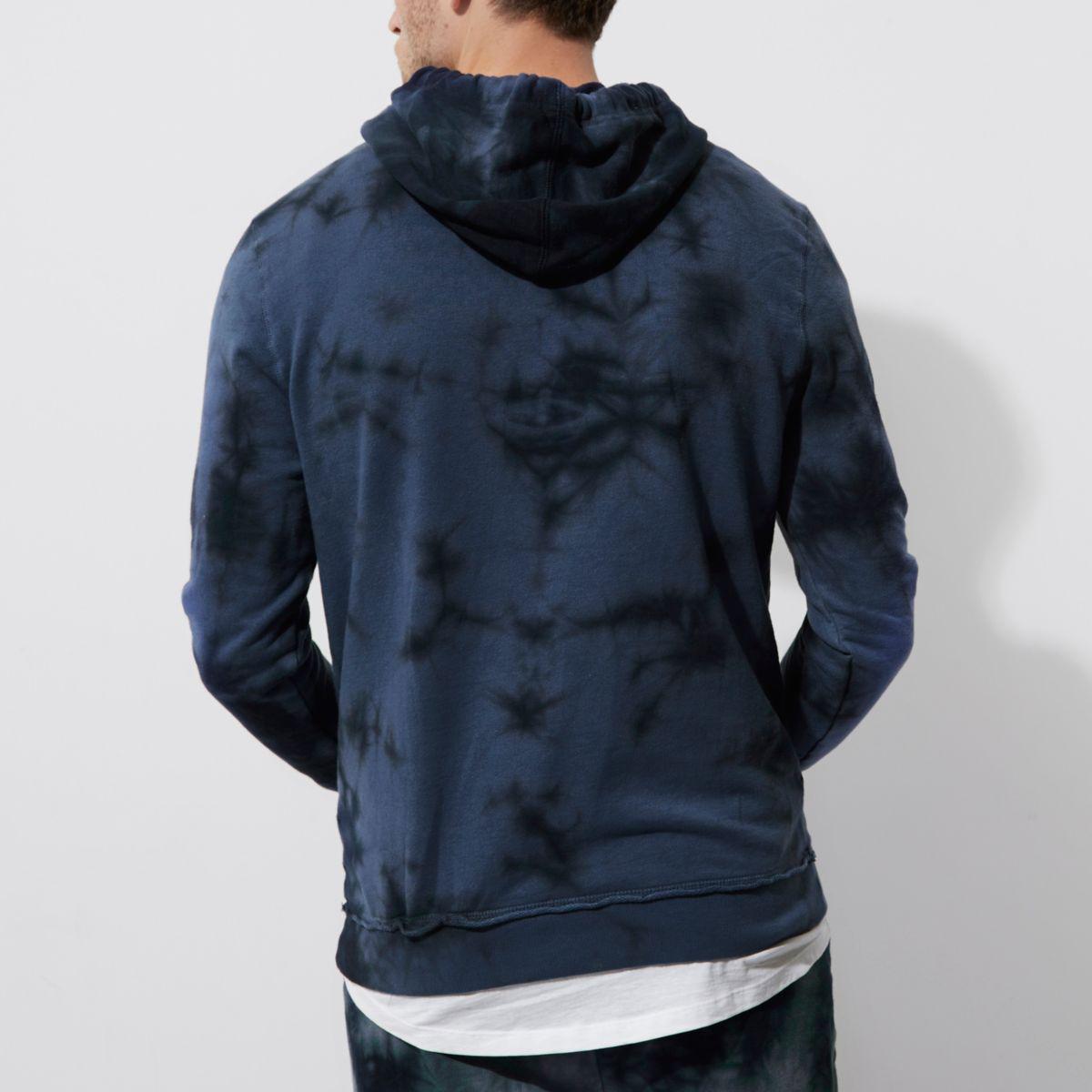 Lyst - River Island Navy Splash Tie Dye Hoodie in Blue for Men