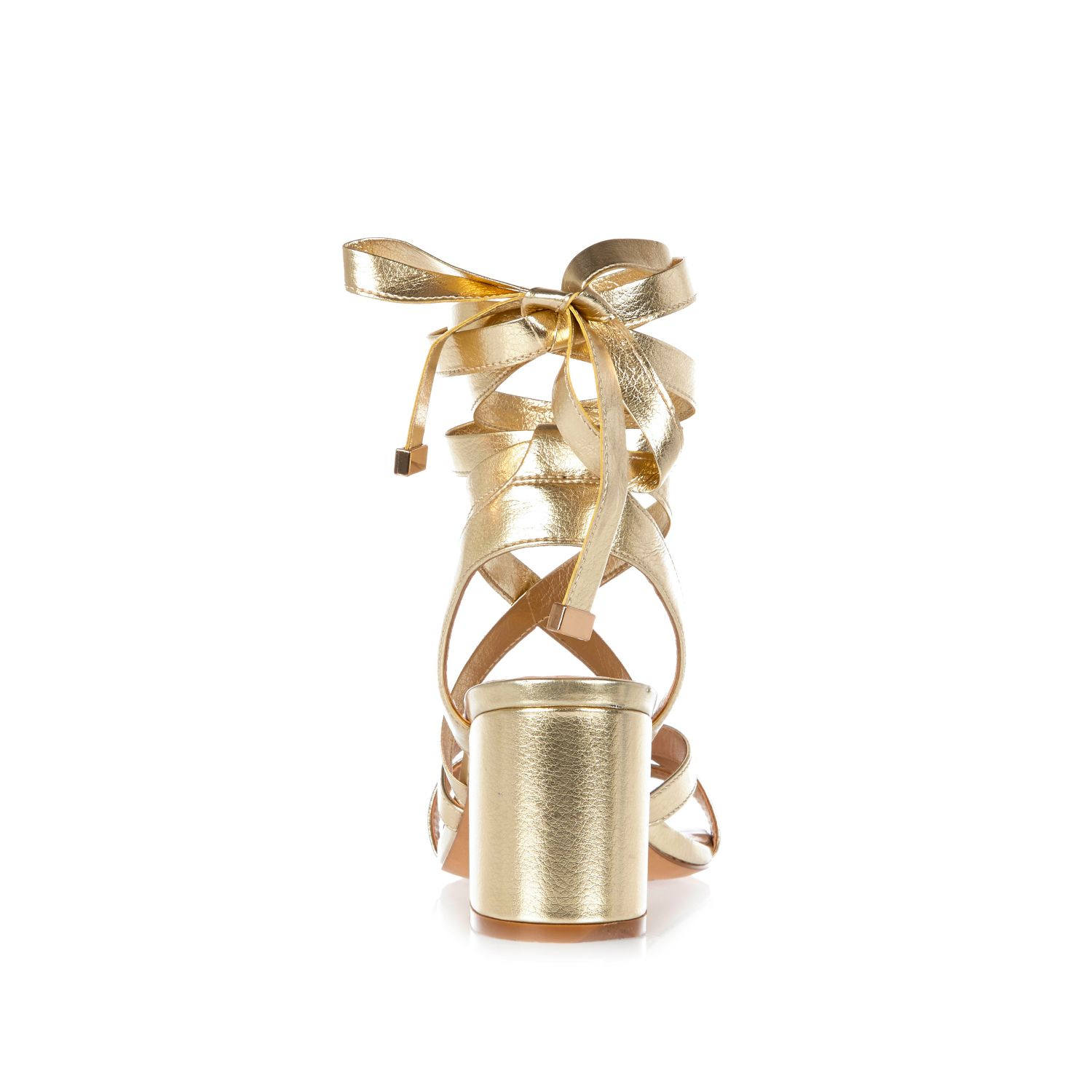 Lyst River Island Gold Tieup Block Heel Sandals in Metallic