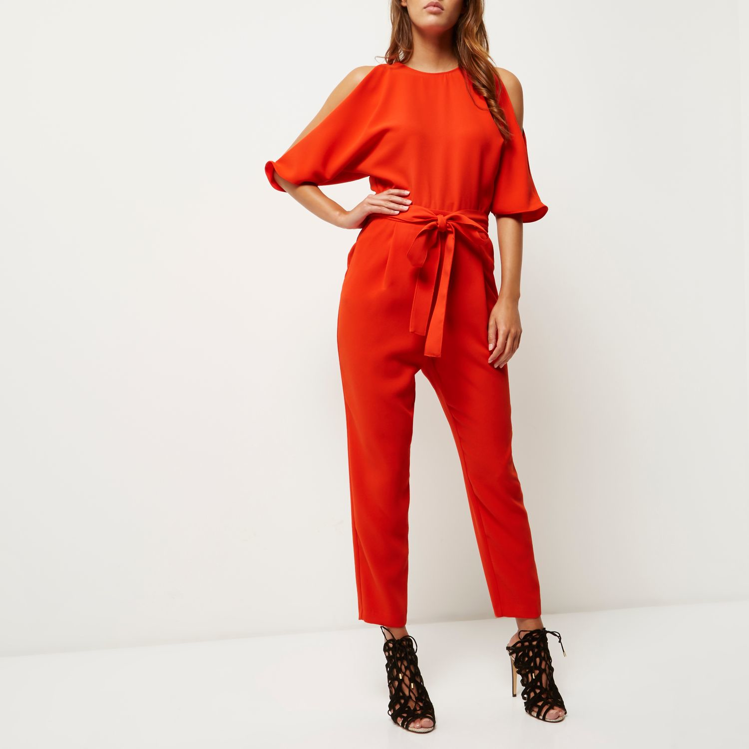 Lyst River Island Red Cold Shoulder Jumpsuit in Orange