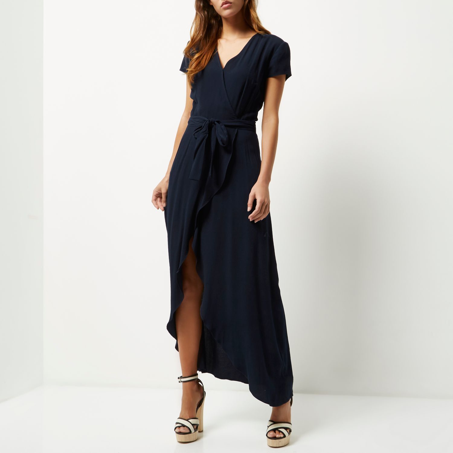 River island Navy Waterfall Maxi Dress in Black Lyst