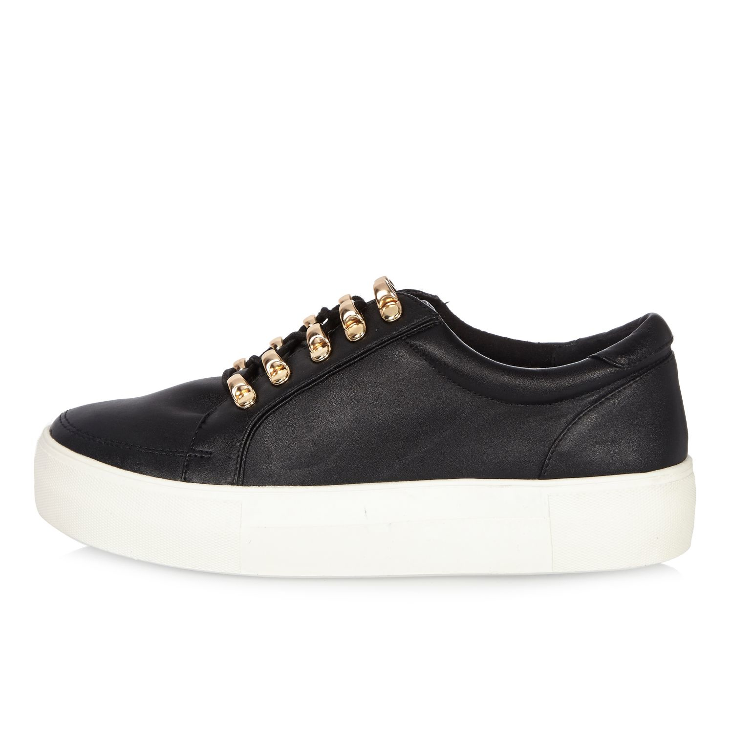 River Island Black Leather Look Platform Trainers in Black - Lyst