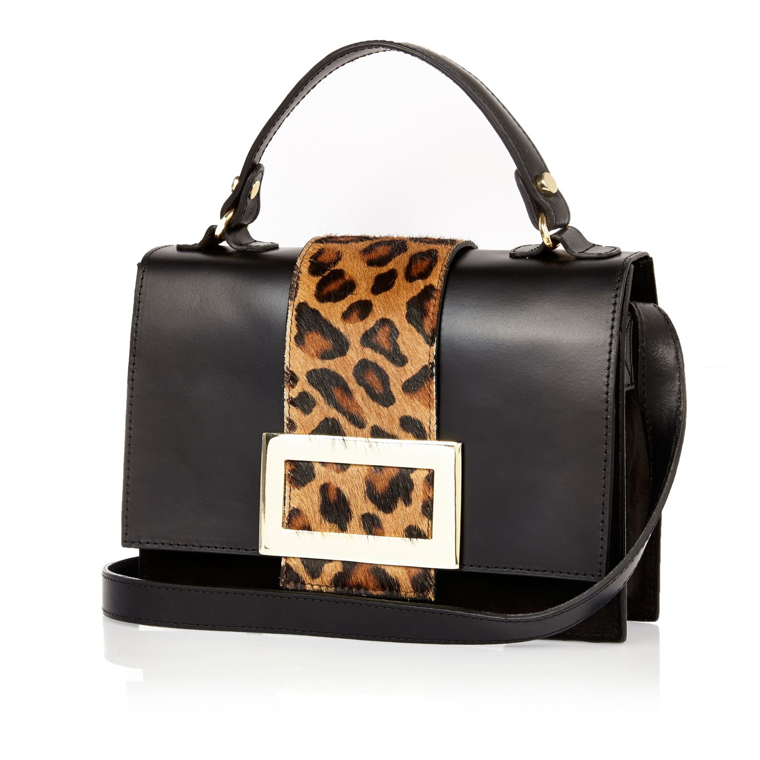 river island black leather animal print boxy handbag in black lyst river island black leather animal print boxy handbag in black lyst