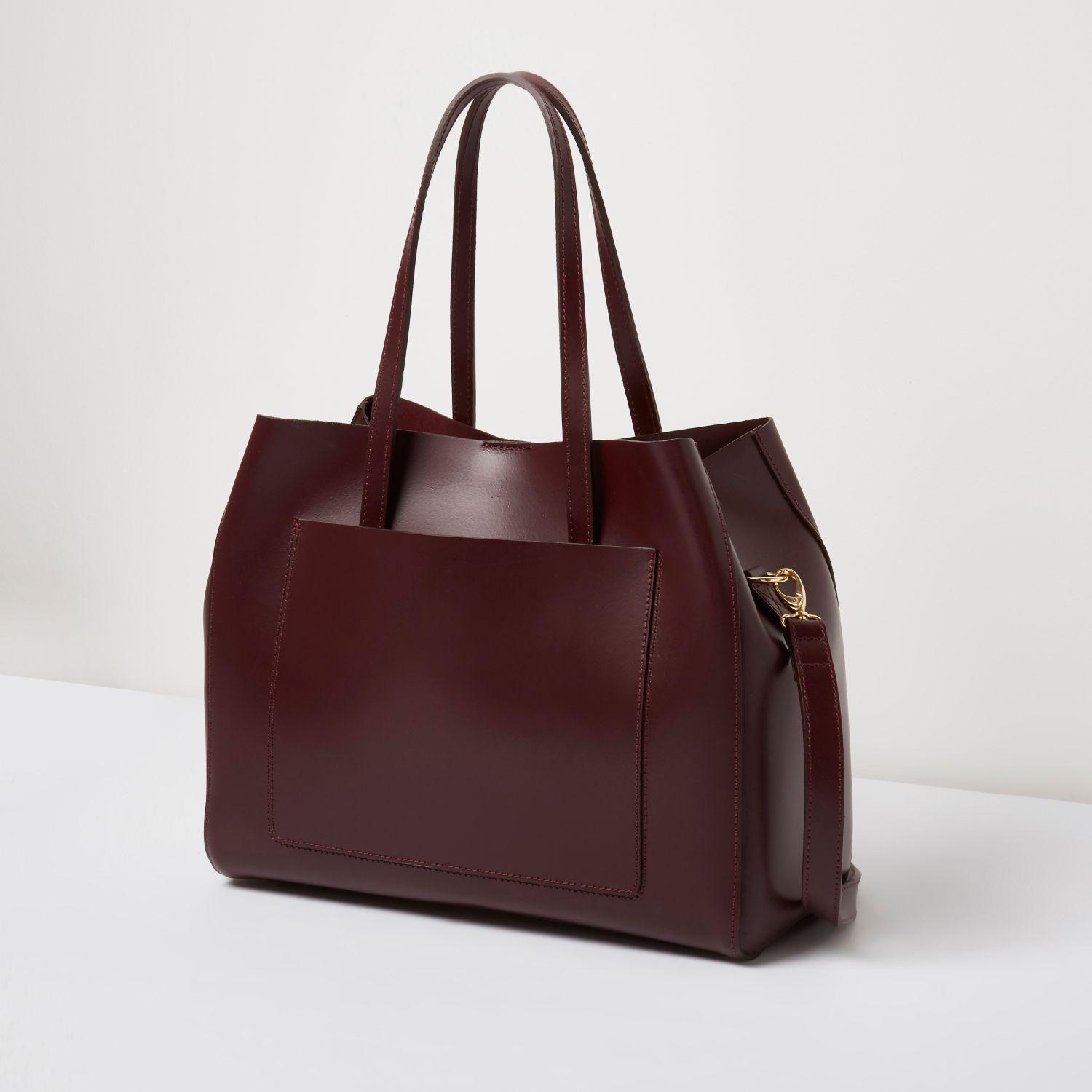 Lyst River Island Burgundy Leather Bucket Tote Bag In Purple Gallery