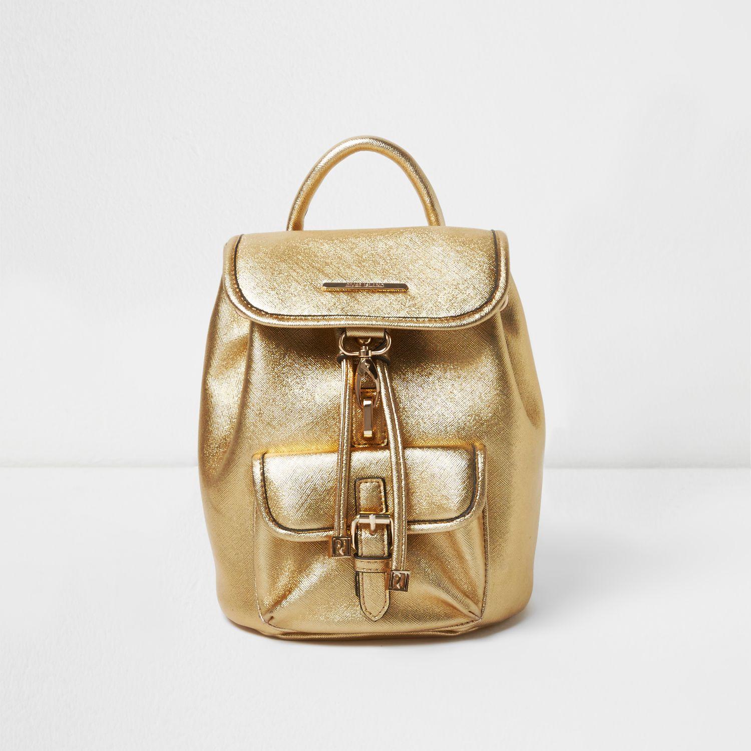 Lyst River Island Gold Metallic Mini Backpack in Metallic