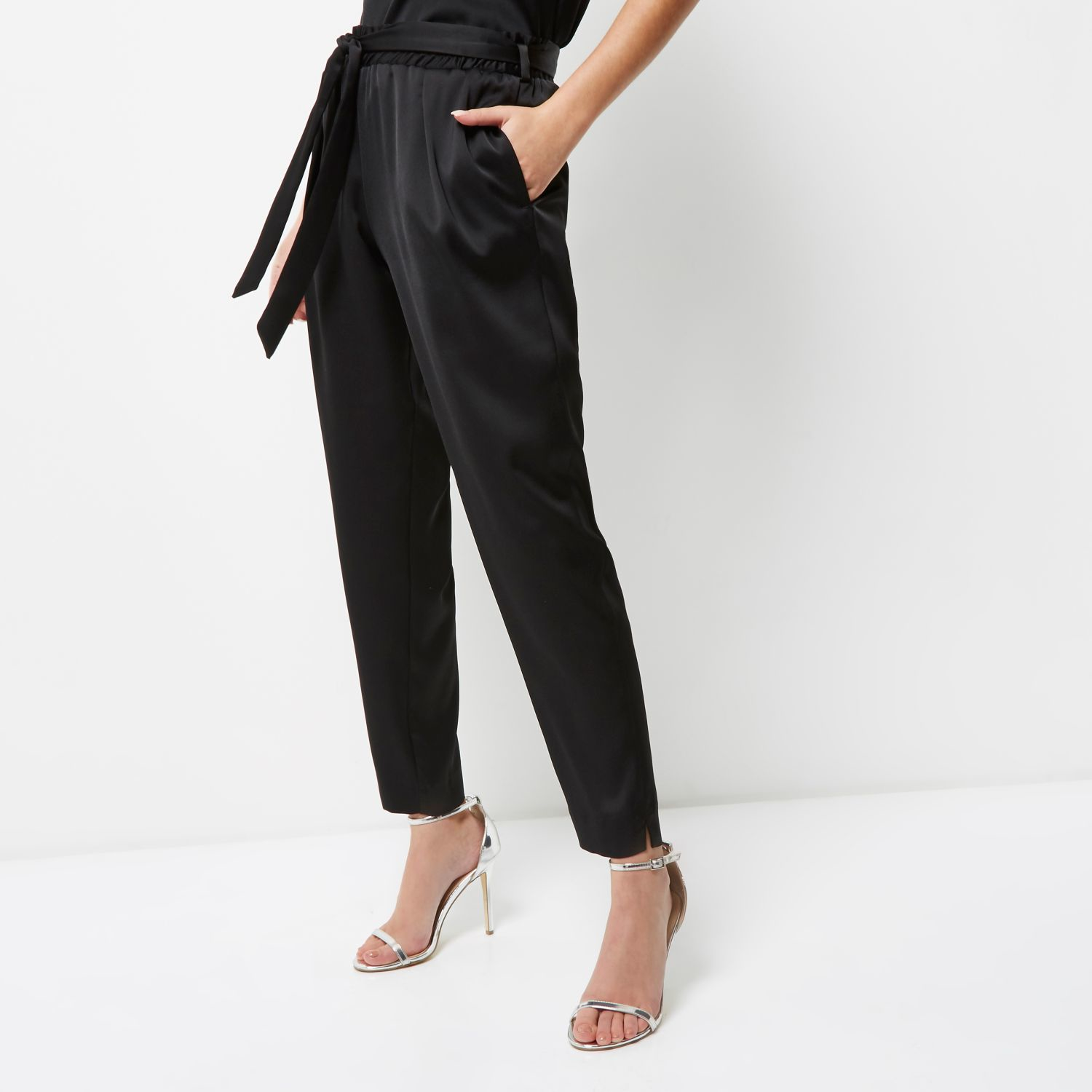 River island Black Military Slim Fit Trousers in Black | Lyst