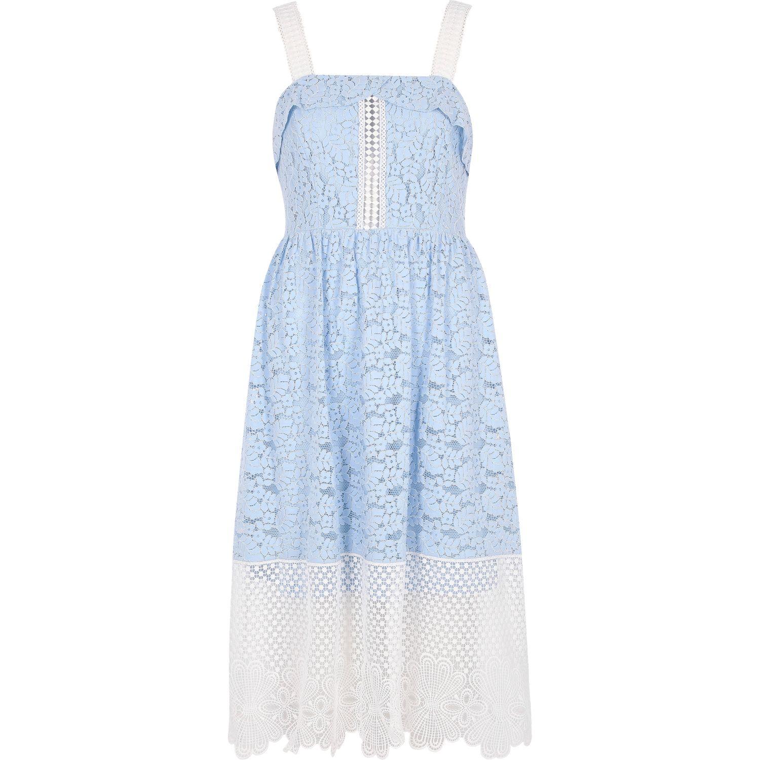 River island Blue And White Lace Midi Dress in Blue | Lyst