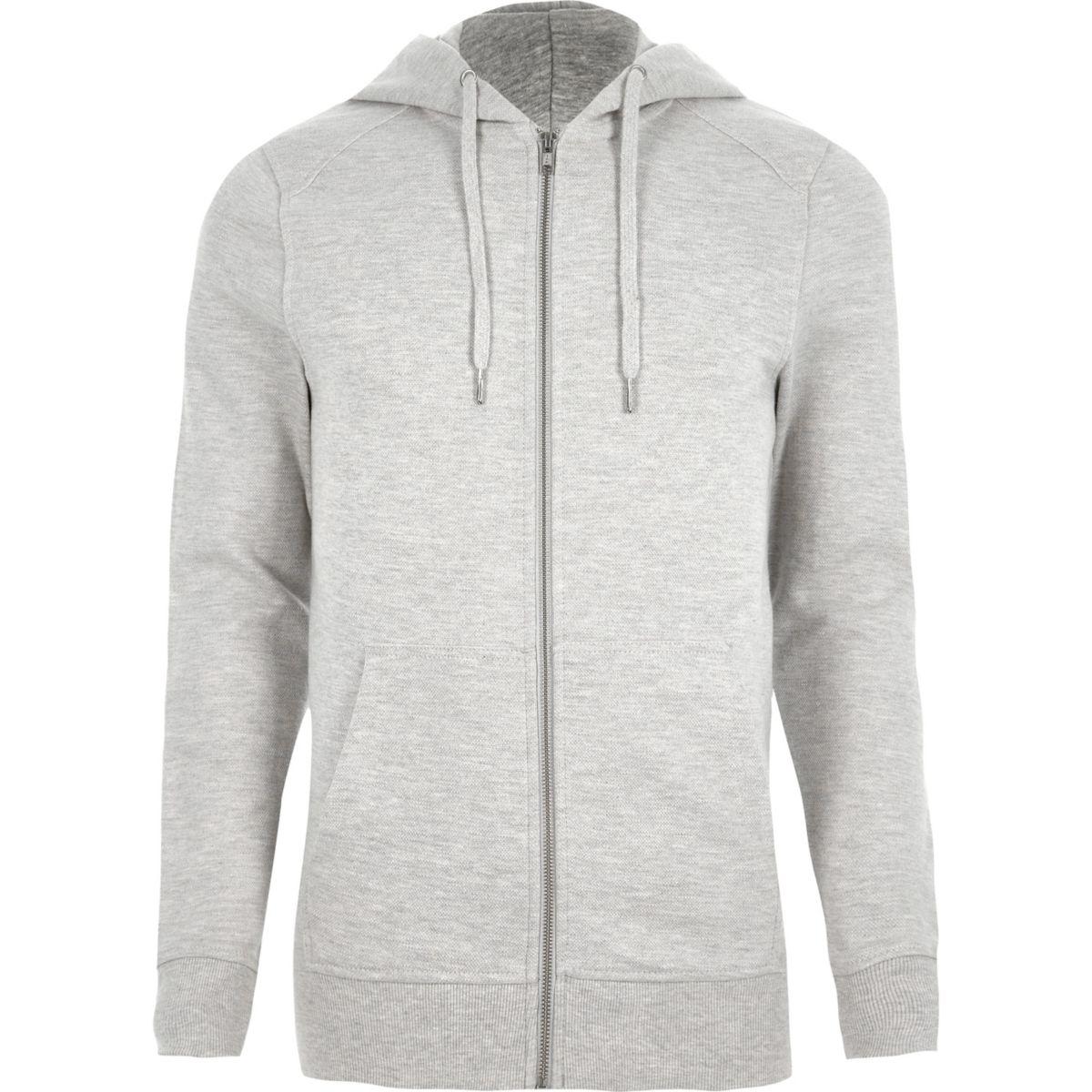 River island Light Grey Muscle Fit Zip-up Hoodie in Gray for Men | Lyst