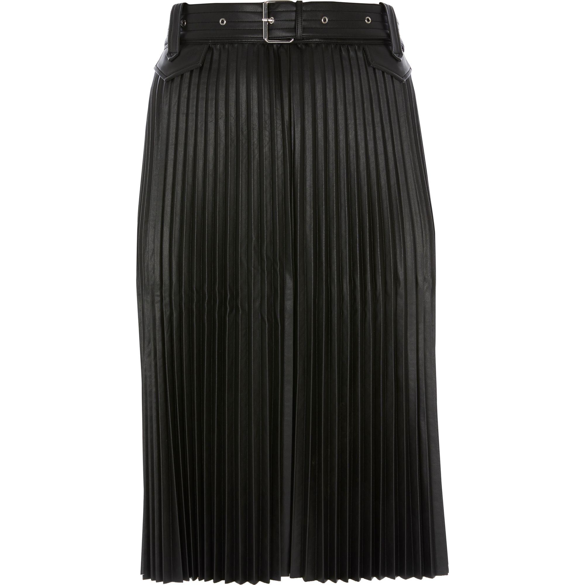 River Island Plus Faux Leather Pleated Midi Skirt in Black - Lyst