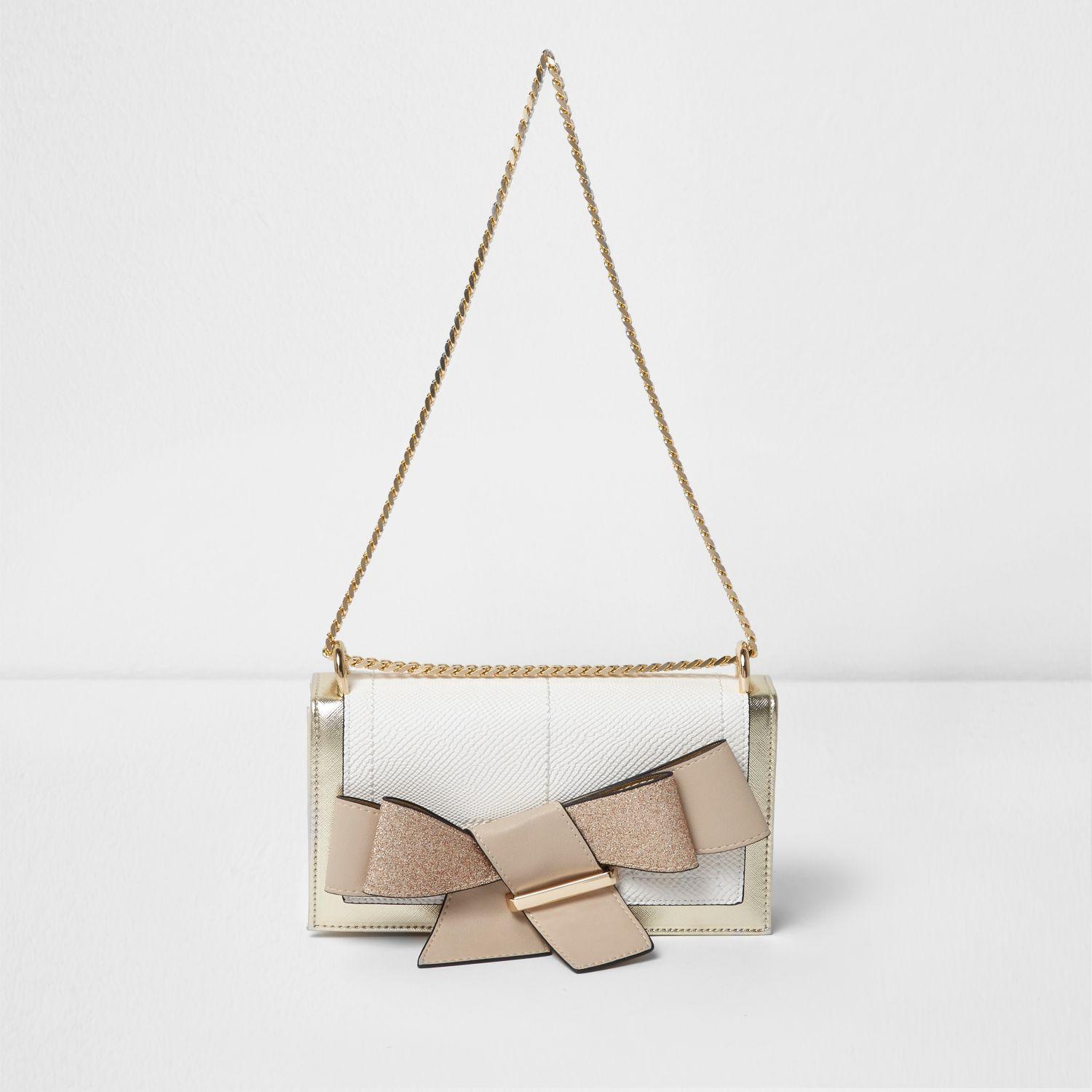 River Island Cream Bow Chain Handle Clutch River Island Cream Bow Chain Handle Clutch