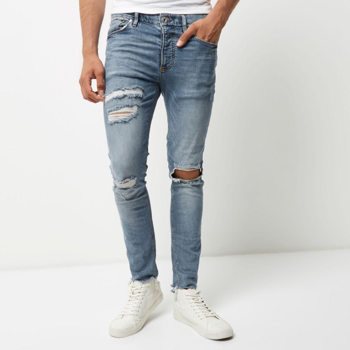 Lyst - River Island Light Blue Wash Ripped Sid Skinny Jeans in Blue for Men