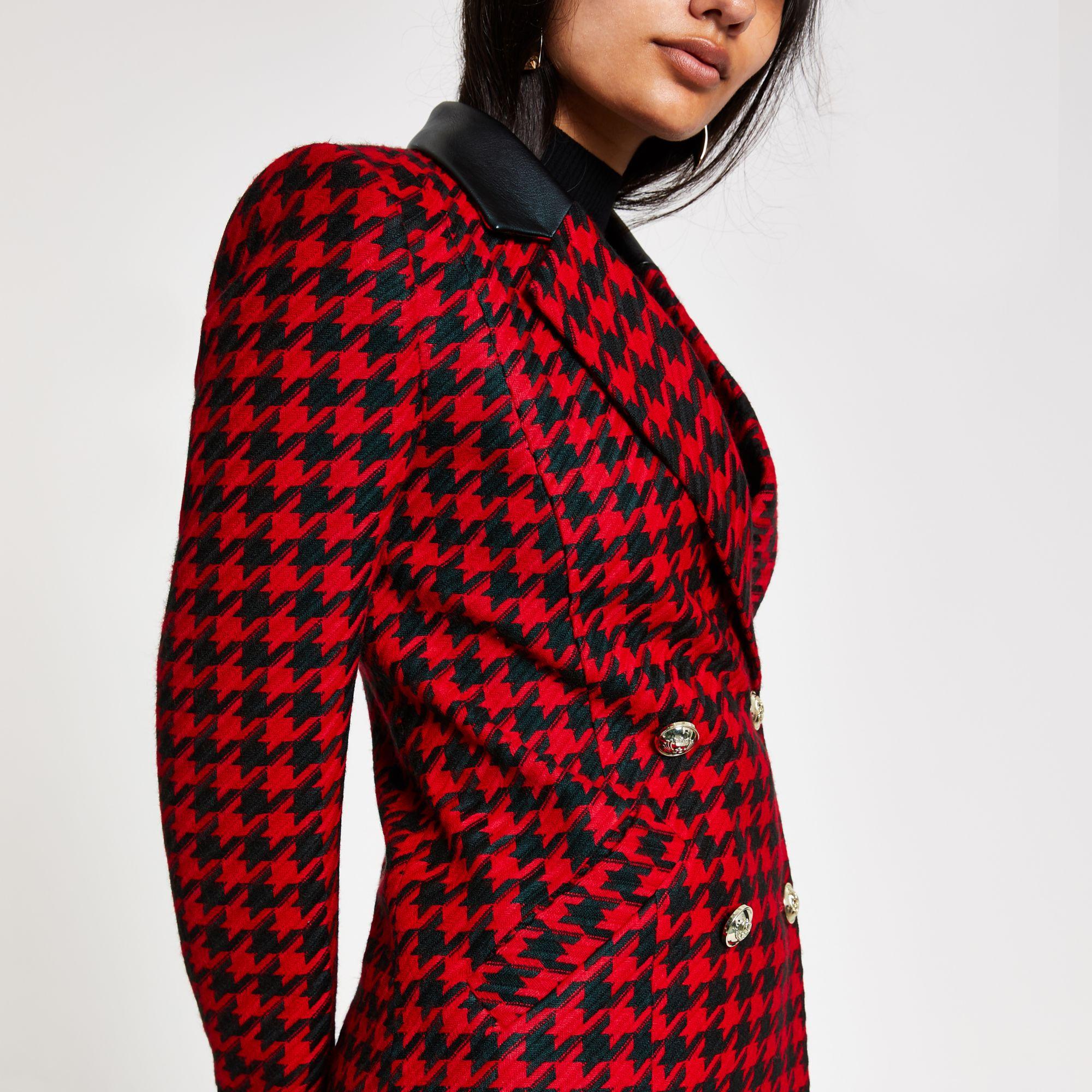 River Island Red Dogtooth Print Double Breasted Jacket Lyst