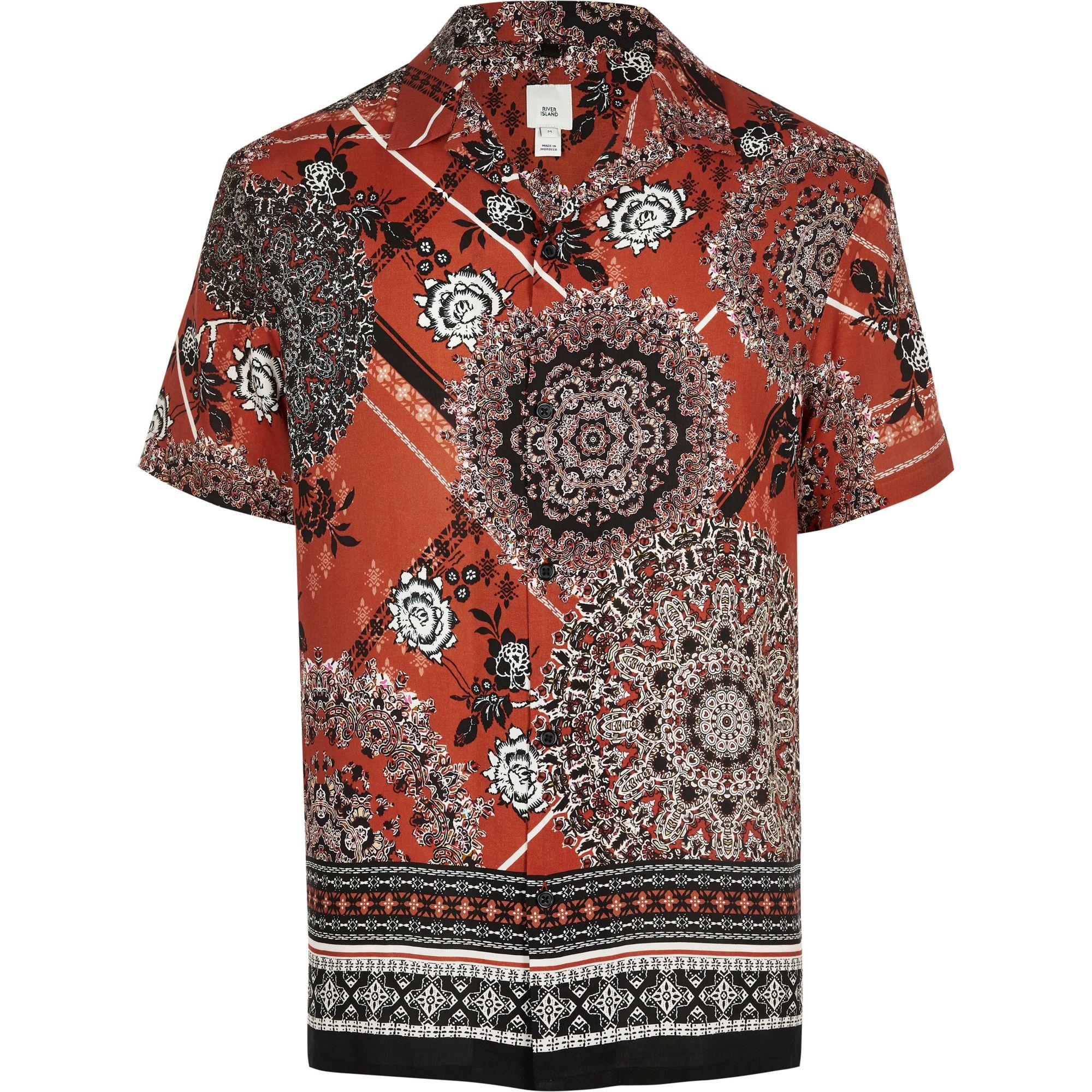 Lyst - River Island Rust Moroccan Tile Print Short Sleeve Shirt in Red ...