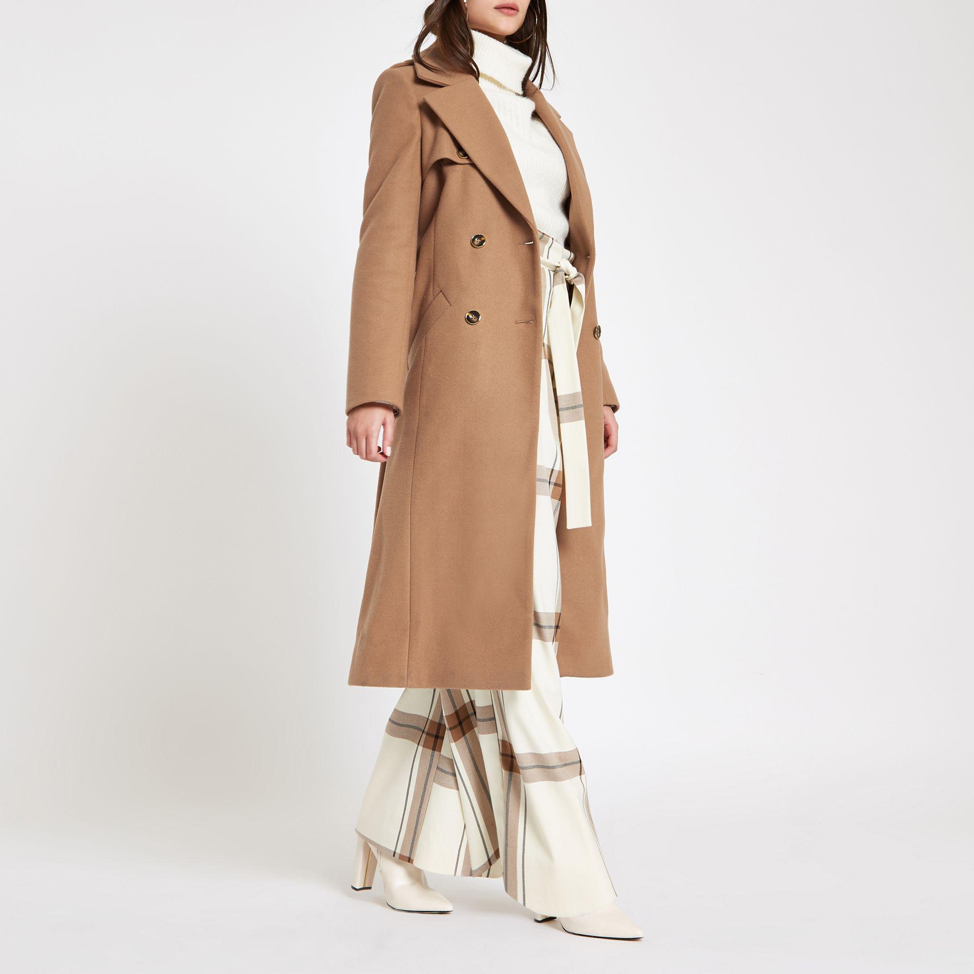 Lyst - River Island Light Belted Trench Coat in Brown