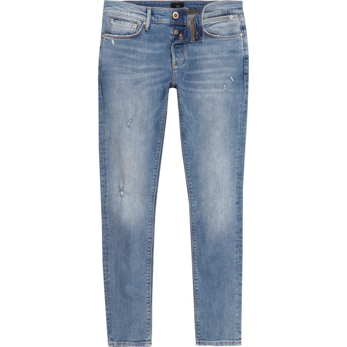 Lyst - River island Light Blue Sid Distressed Skinny Jeans in Blue for Men
