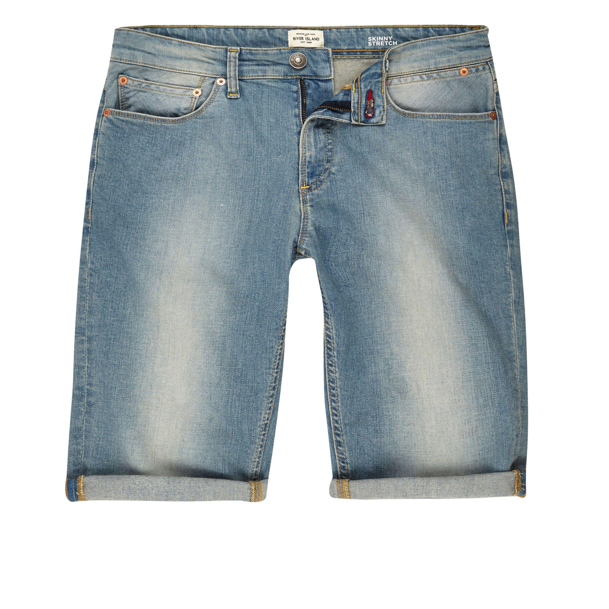 River Island Light Blue Wash Skinny Fit Denim Shorts in Blue for Men - Lyst