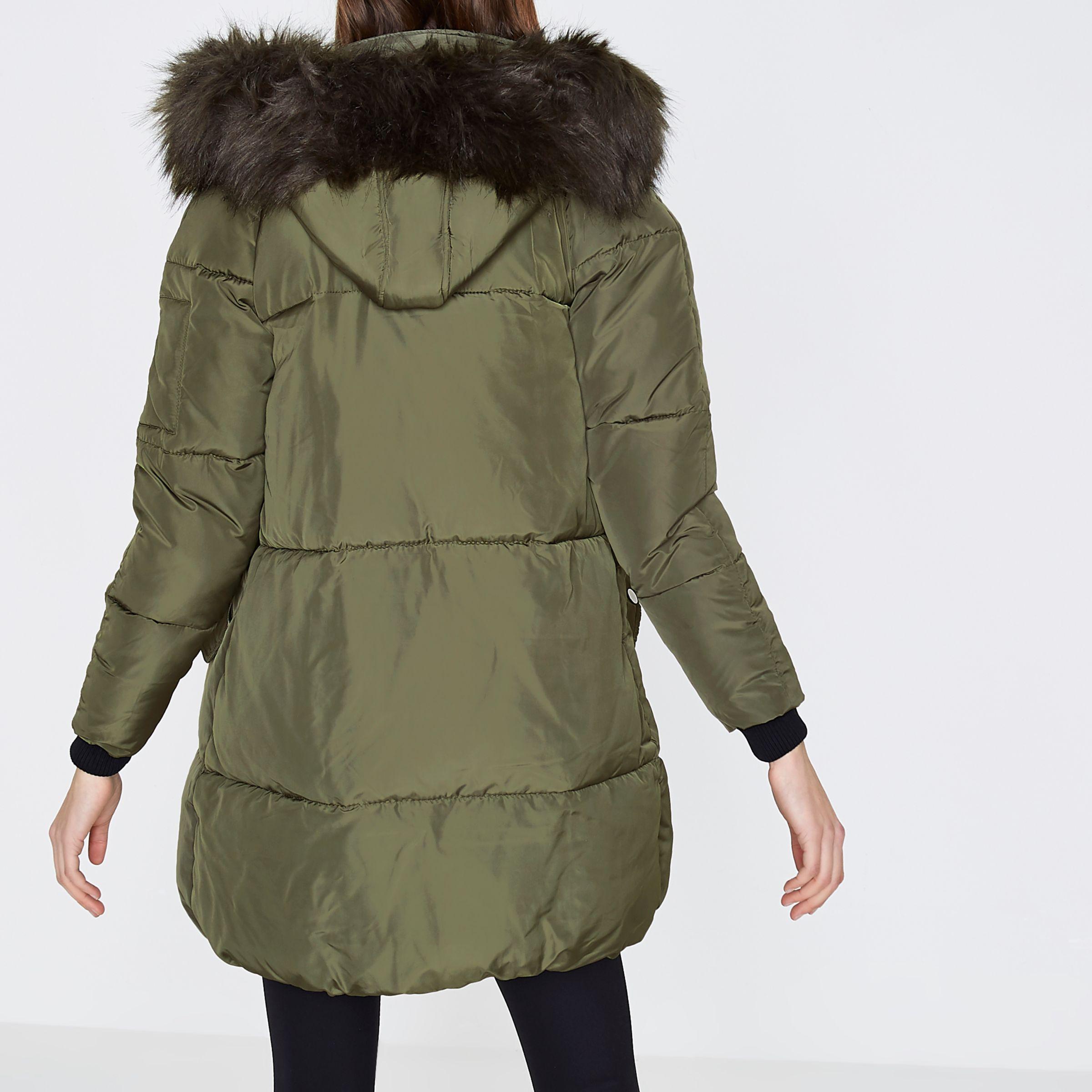 khaki green puffer coat topshop