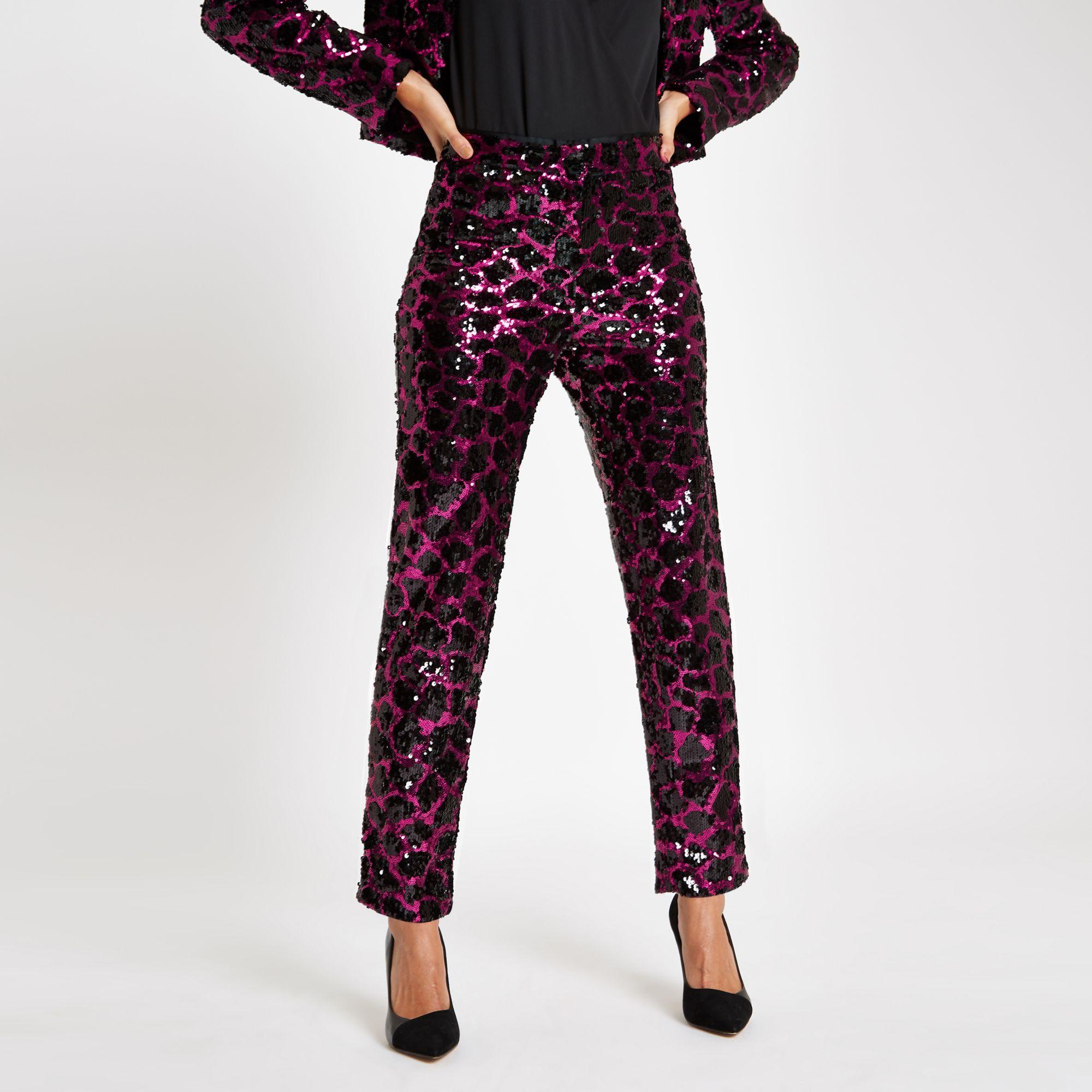 River Island Sequin Print Cigarette Pants in Pink - Lyst