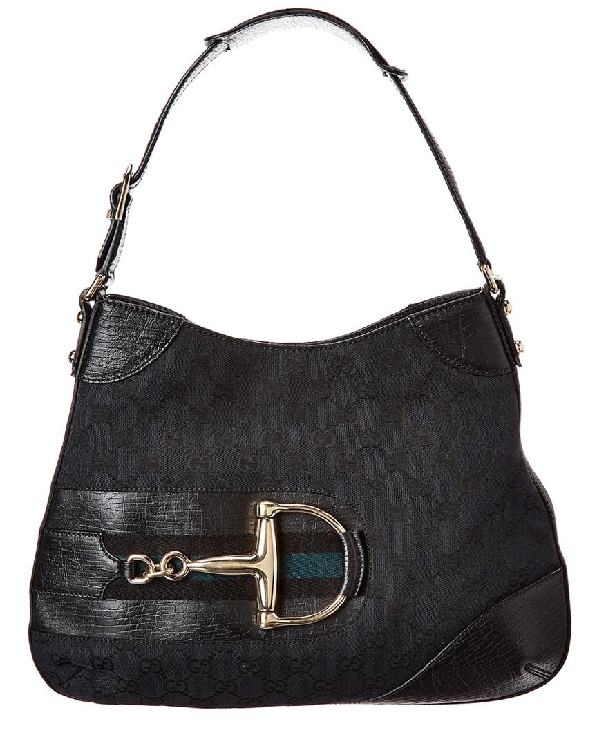 Gucci Black GG Canvas & Leather Horsebit Hobo Bag in Black - Lyst