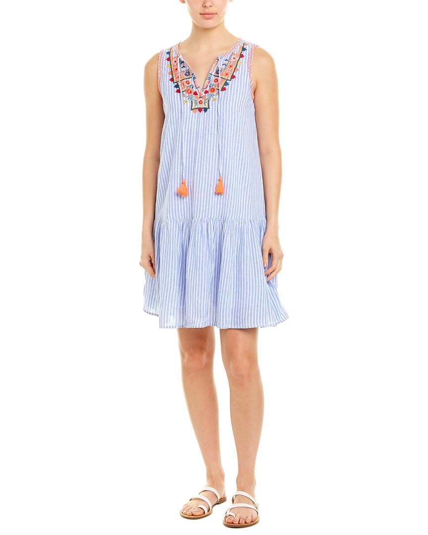 Beach Lunch Lounge Embroidered Linen Blend Striped Dress in Blue  Lyst