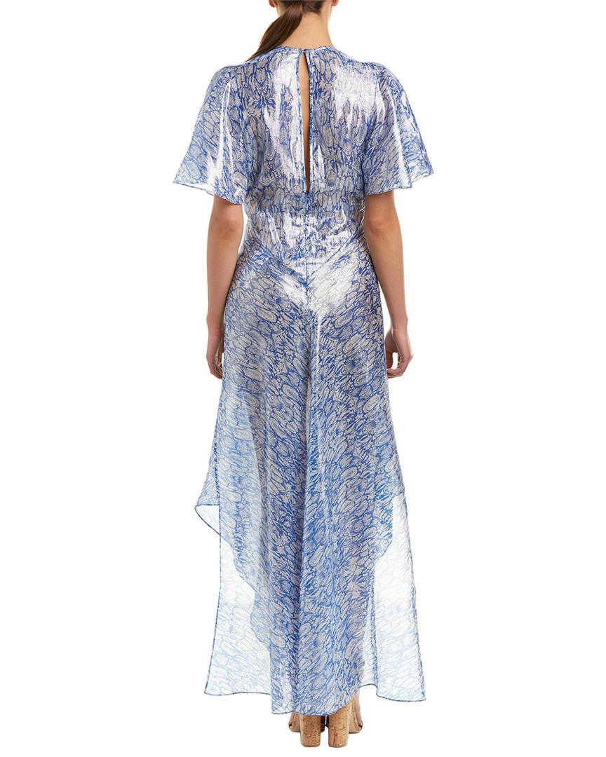 Lyst - Maje Metallic Silk-blend Maxi Dress in Blue