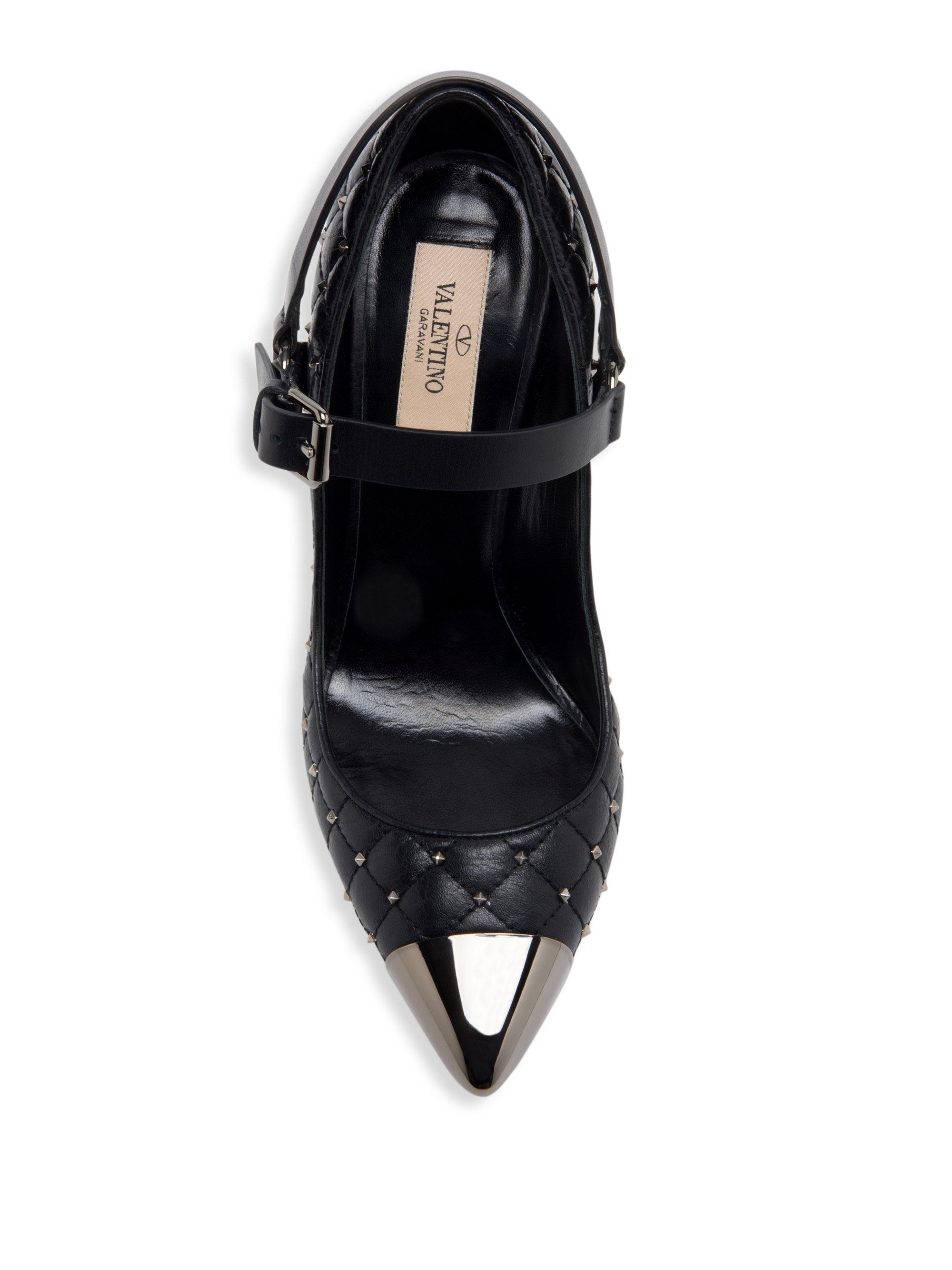Lyst - Valentino Rockstud Spike Leather Cap Toe Mary Jane Pumps in Black
