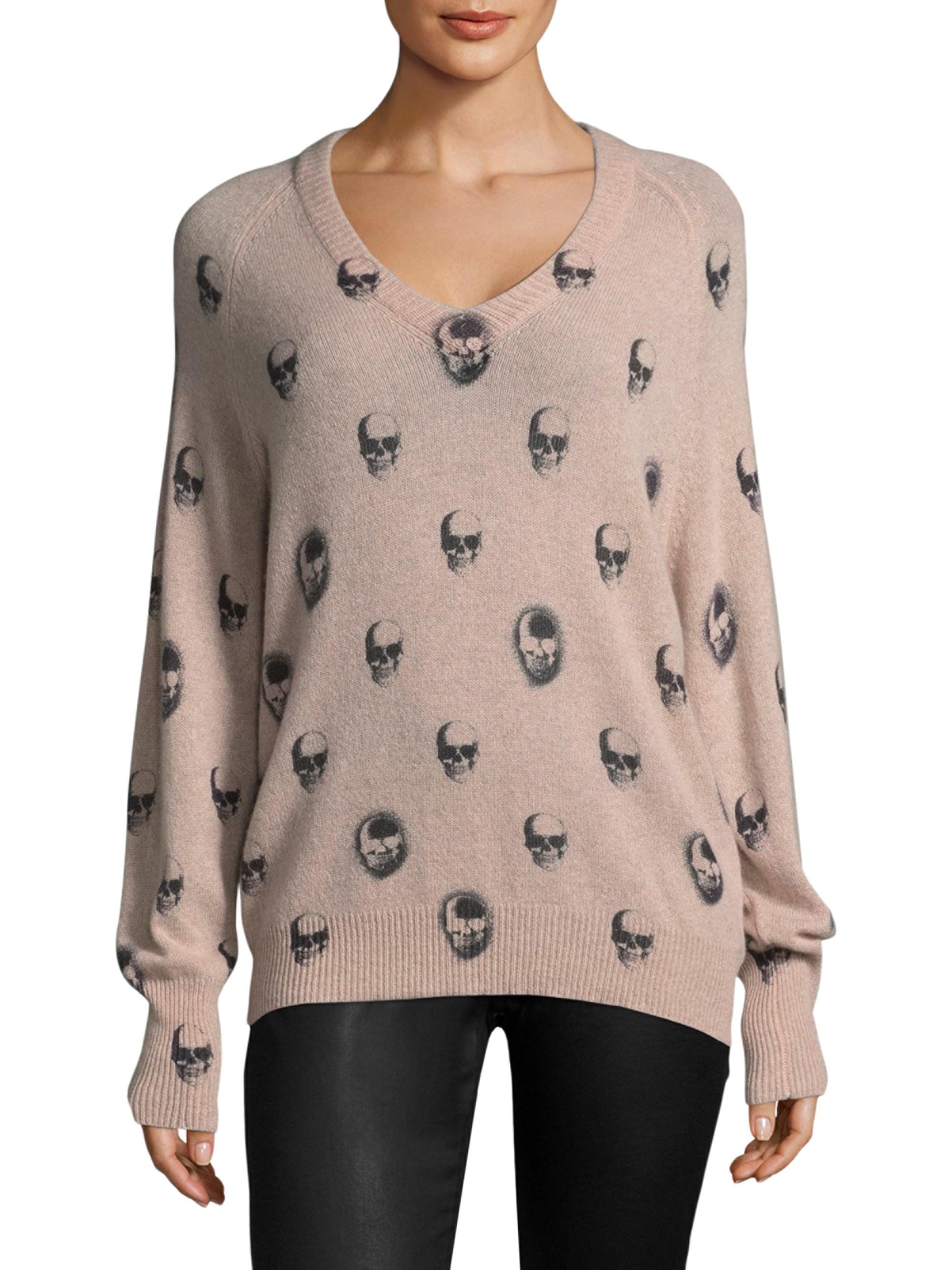 360cashmere Riley V-neck Skull Cashmere Sweater in Pink - Lyst