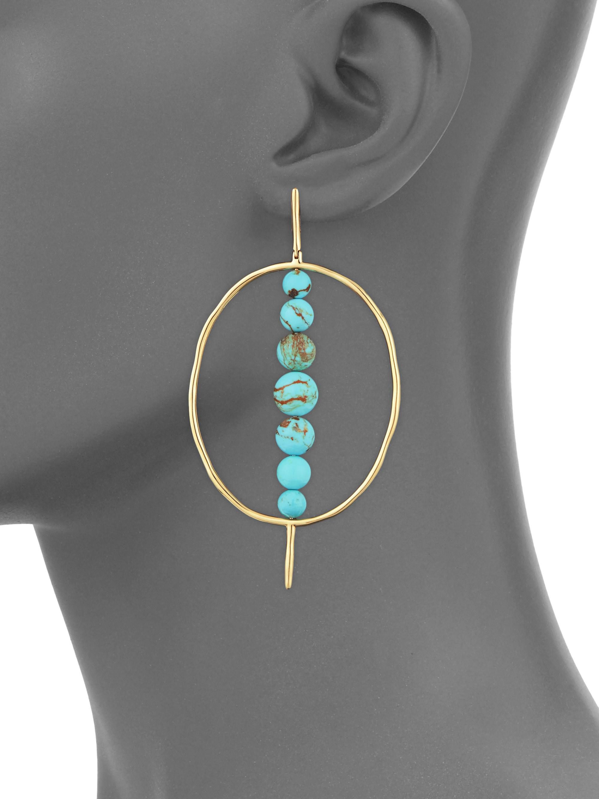 Lyst Ippolita 18k Nova Turquoise Gold Matrix Yellow Gold Hoop Earrings Lyst View Fullscreen