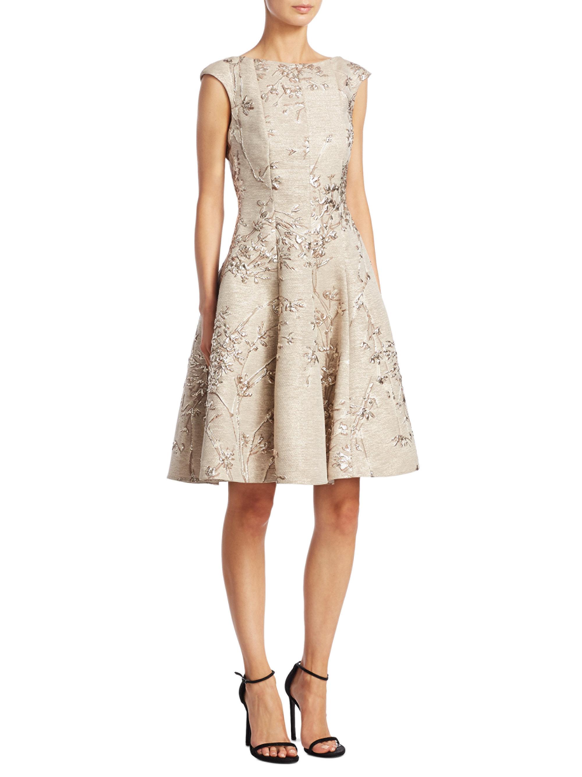 Lyst - Talbot Runhof Silk Jacquard Dress in Natural