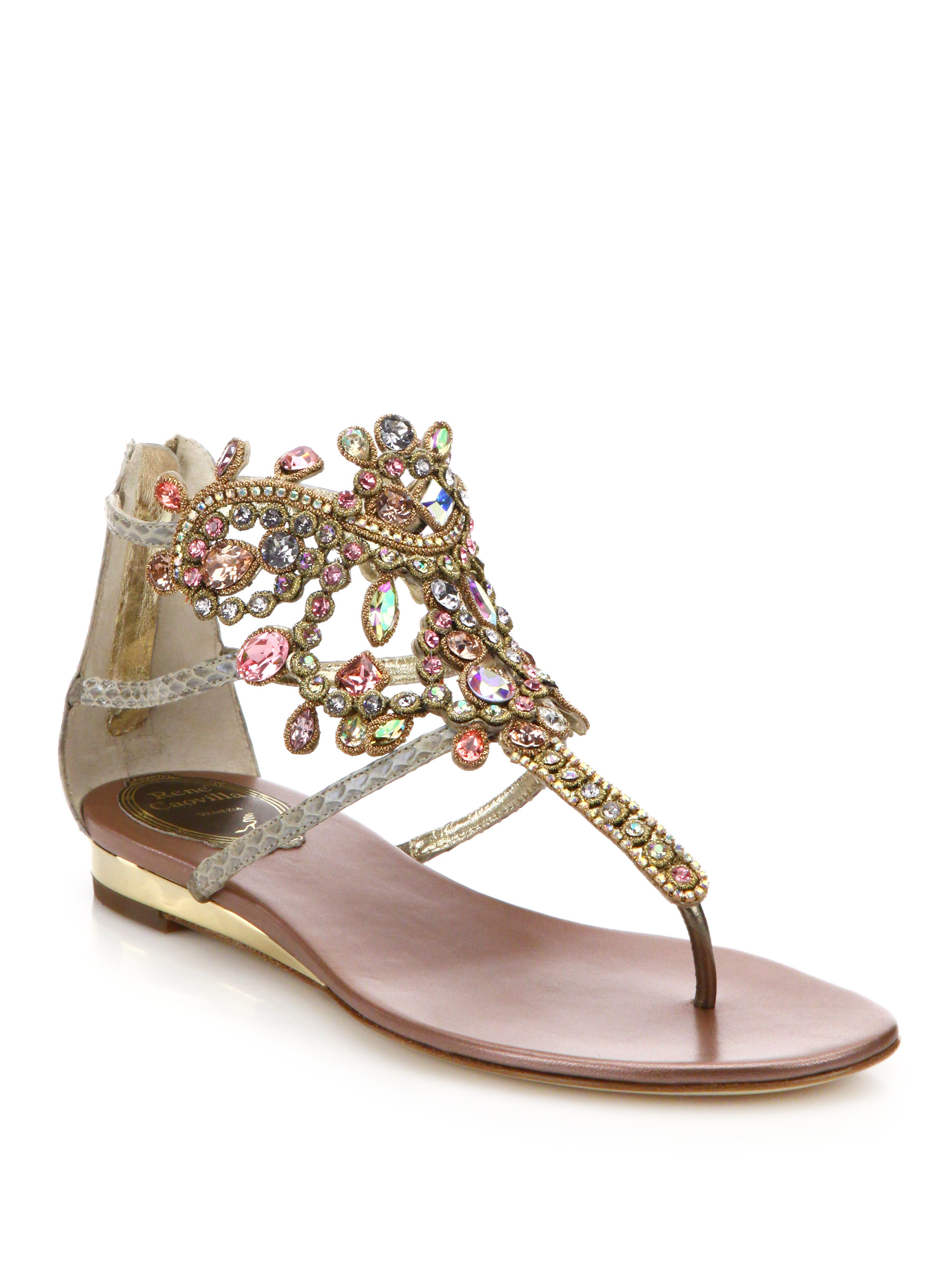 Lyst - Rene Caovilla Swarovski Crystal-embellished Snakeskin Sandals in ...