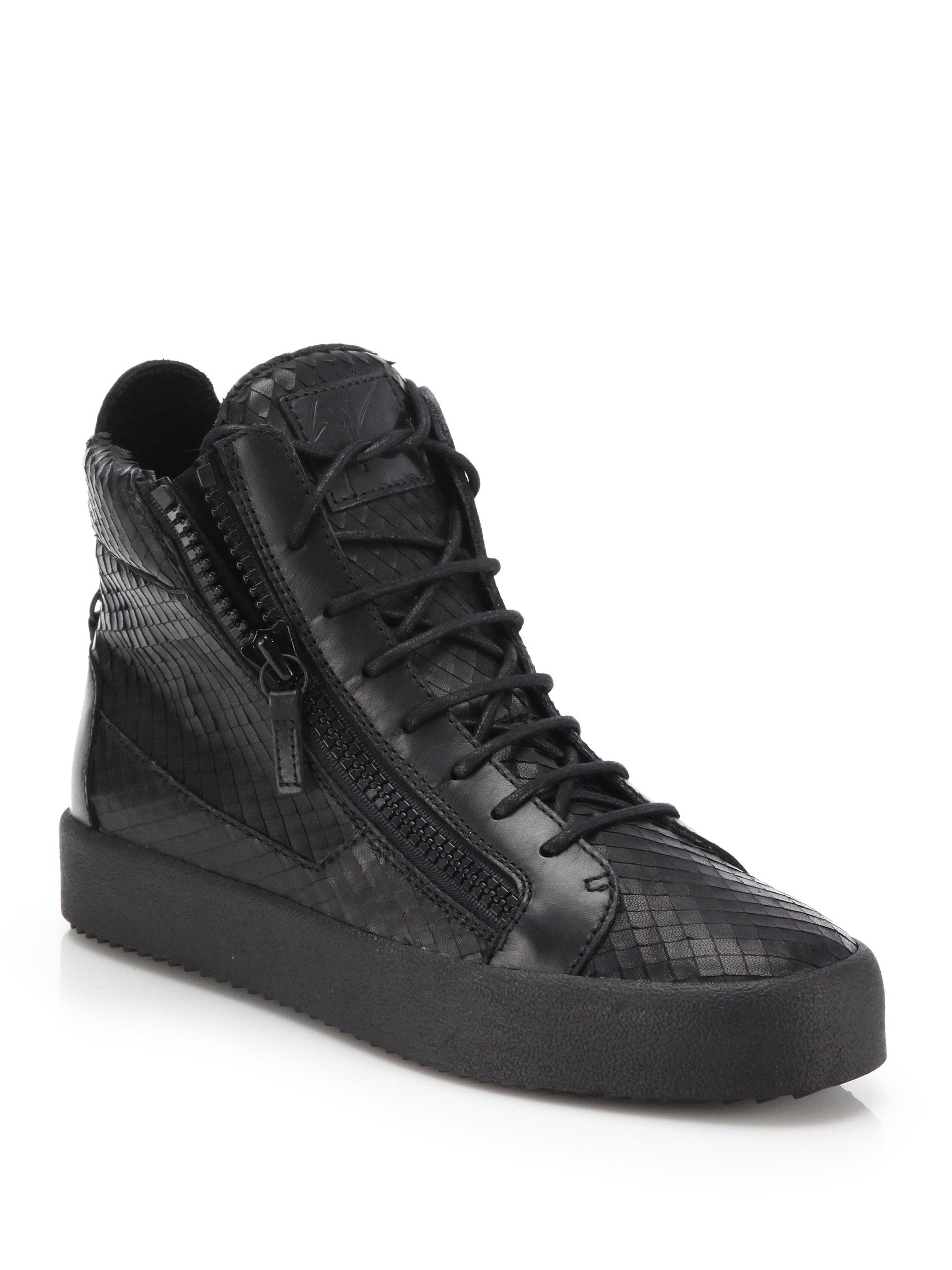 Giuseppe zanotti Snake-Embossed Leather High-Top Sneakers in Black for ...