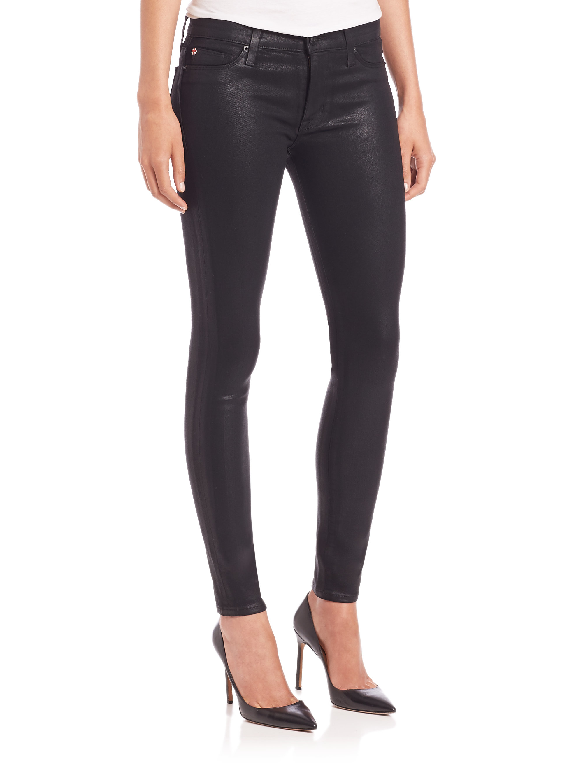 ladies black coated jeans