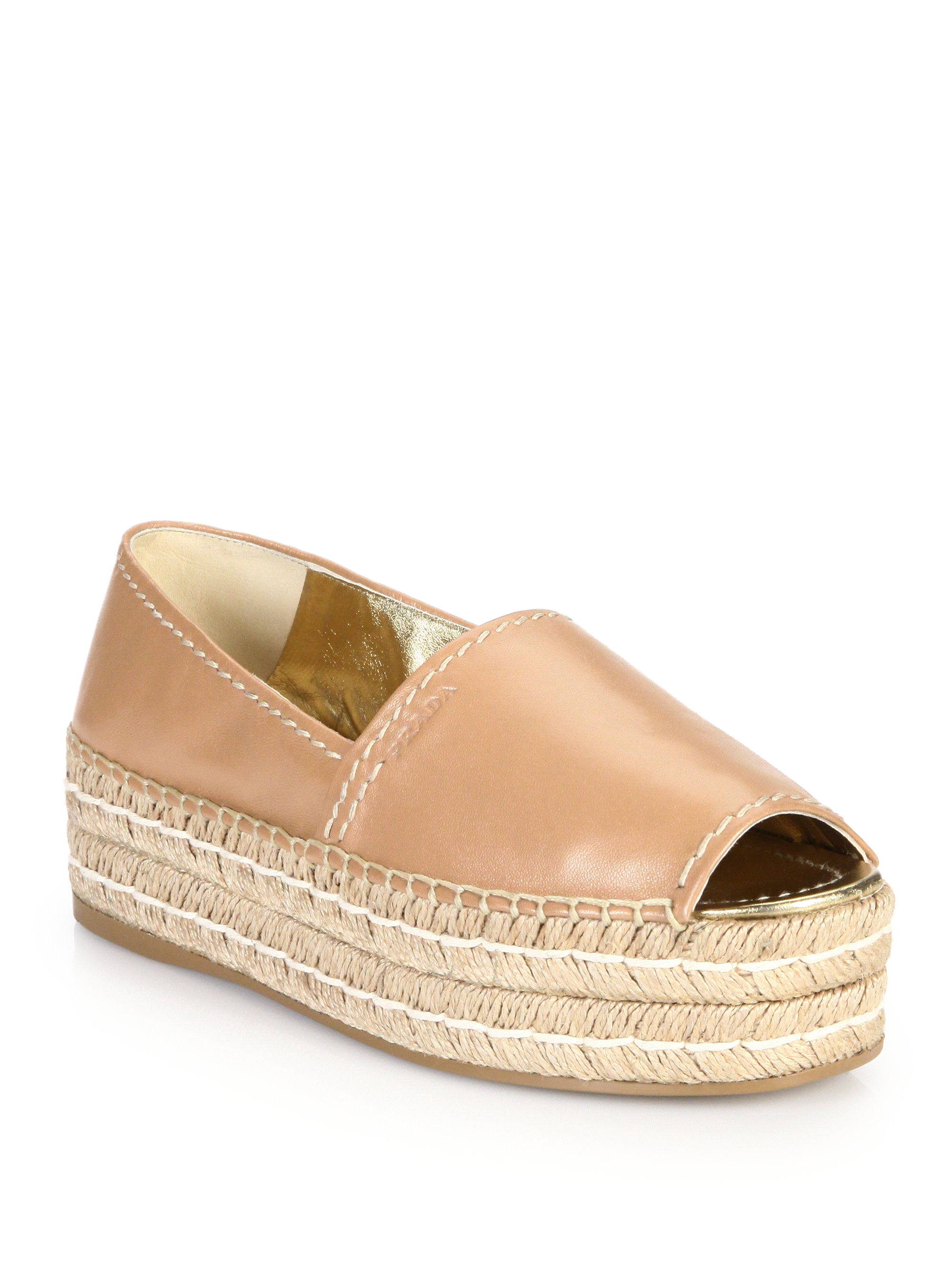 Prada Leather Platform Espadrilles in Natural Lyst