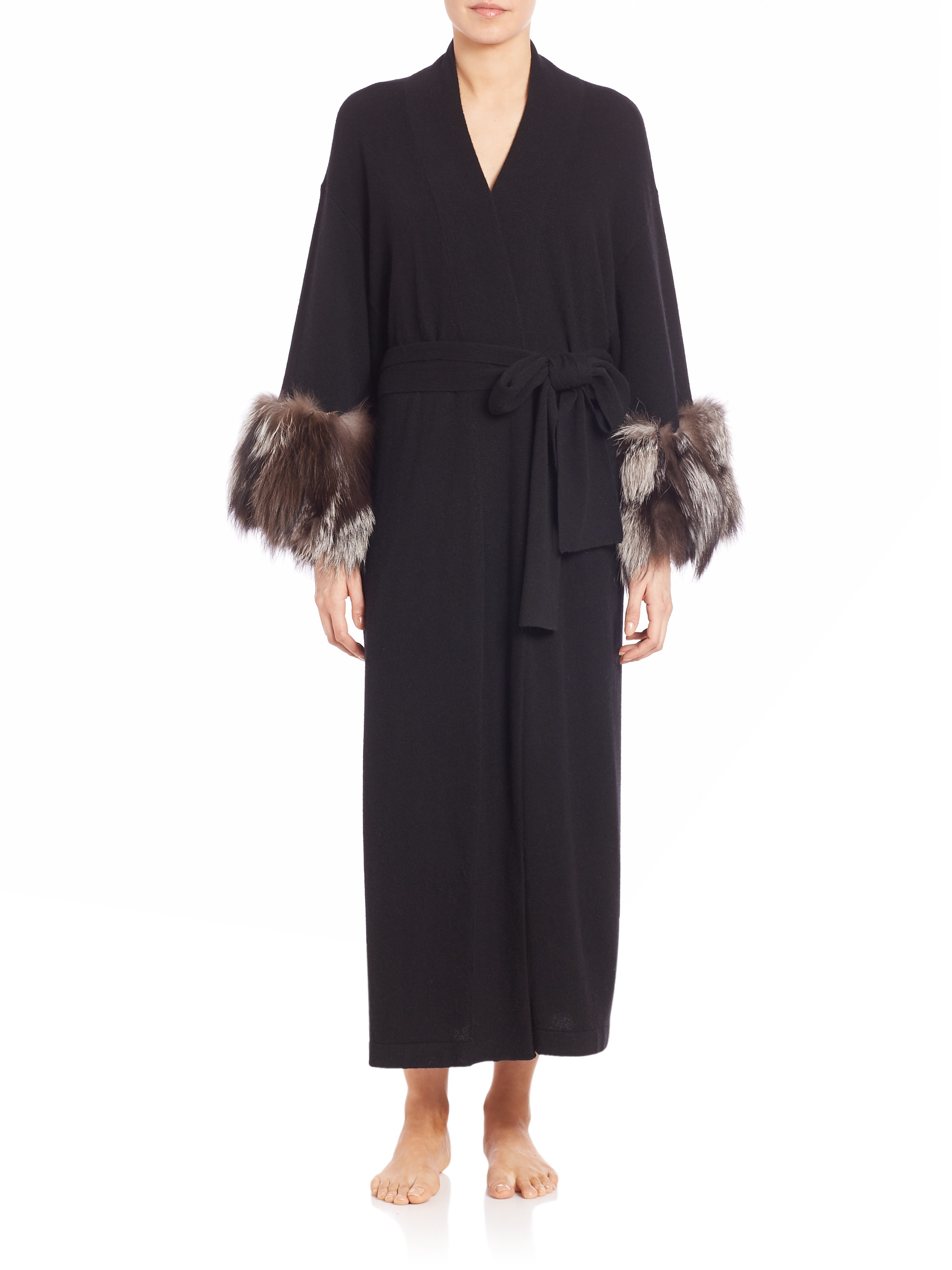 Josie natori Fox Furtrimmed Cashmere Robe in Multicolor (black) Save