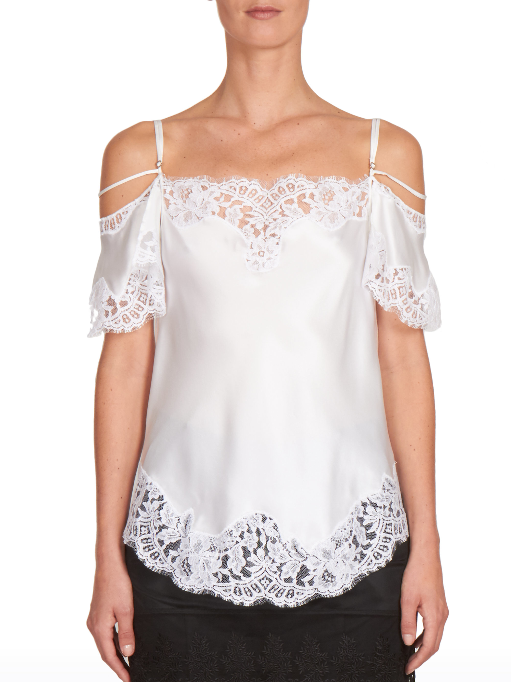 Lyst - Givenchy Lace-trim Silk Cold-shoulder Camisole in White