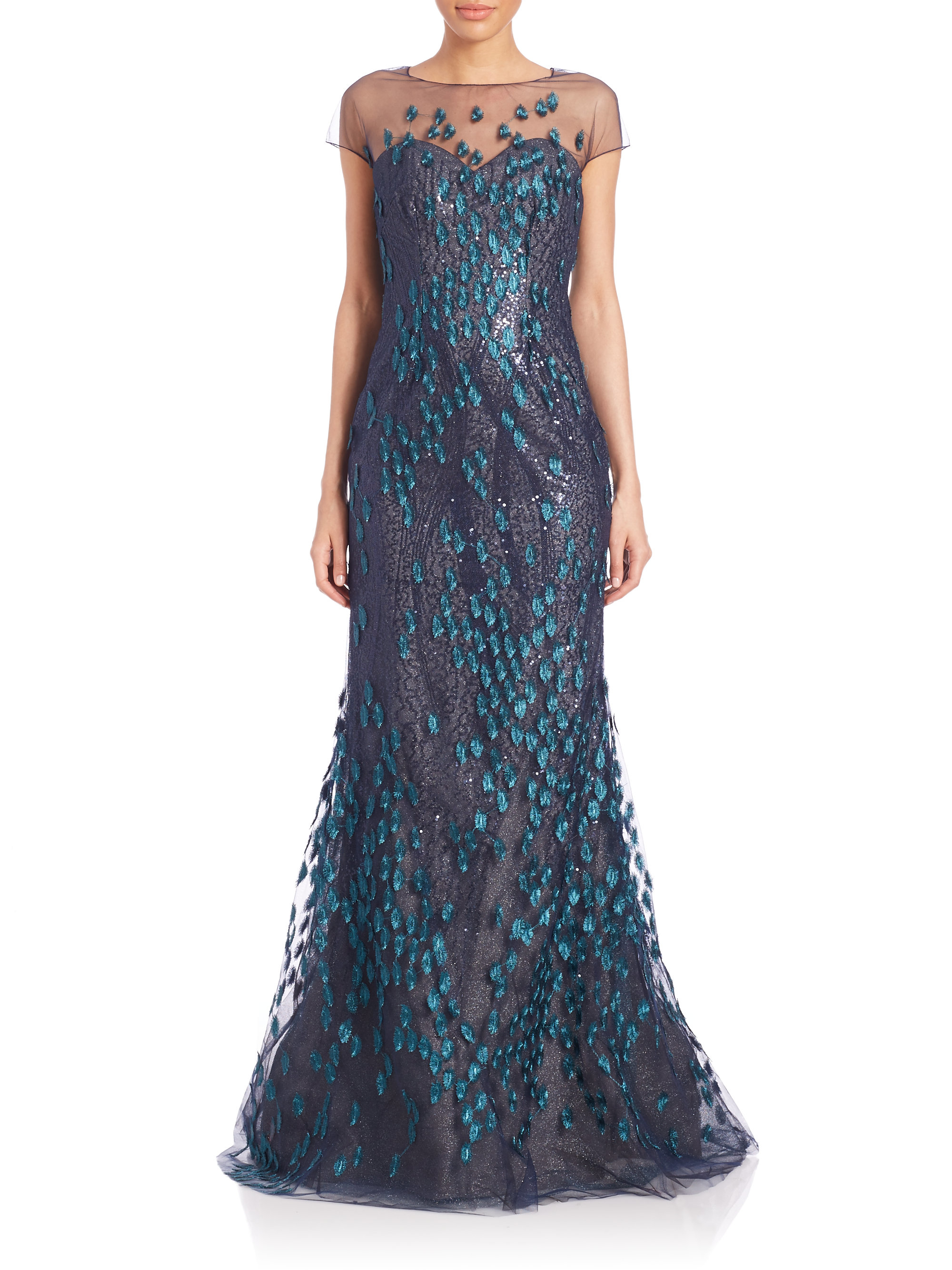 Rene ruiz Floral Lace Applique Gown in Blue - Save 60% | Lyst