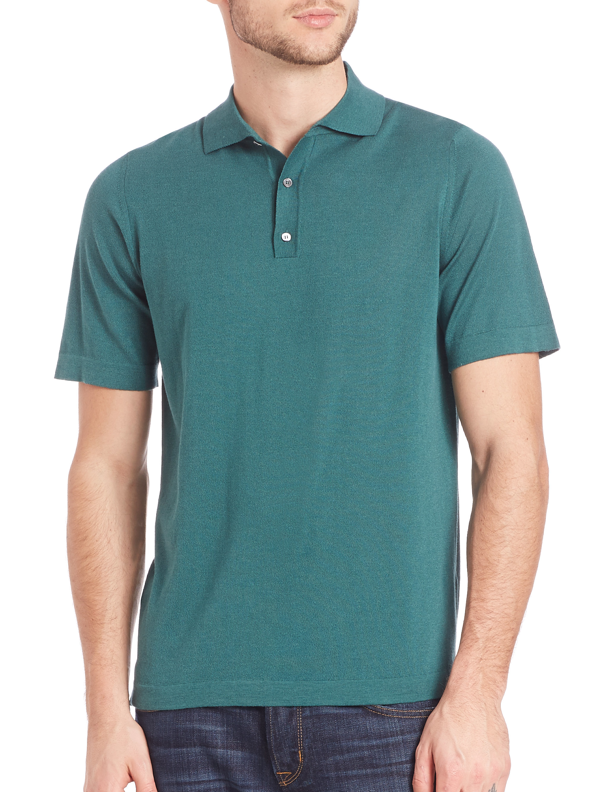 Saks fifth avenue Short Sleeve Polo in Green for Men Lyst
