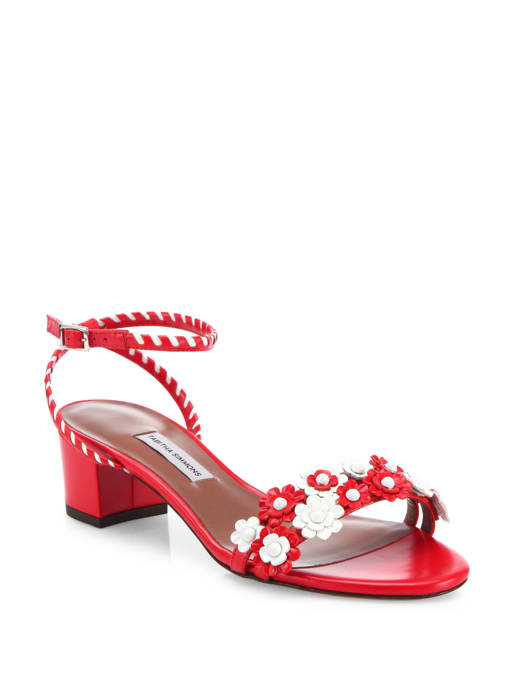 Lyst - Tabitha Simmons Floral Leather Block-heel Sandals in Red