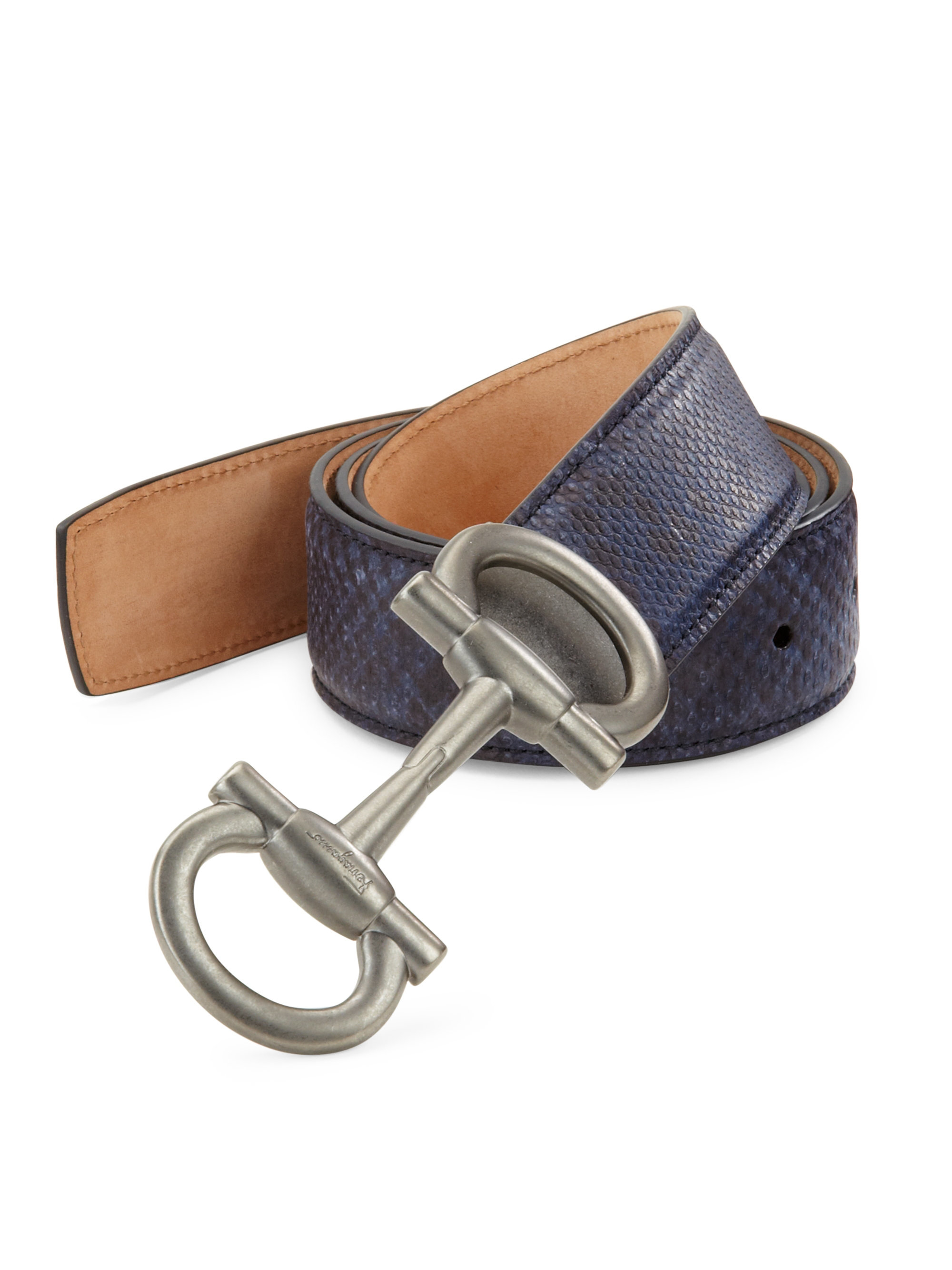 Ferragamo Karung Leather Belt in Blue for Men | Lyst