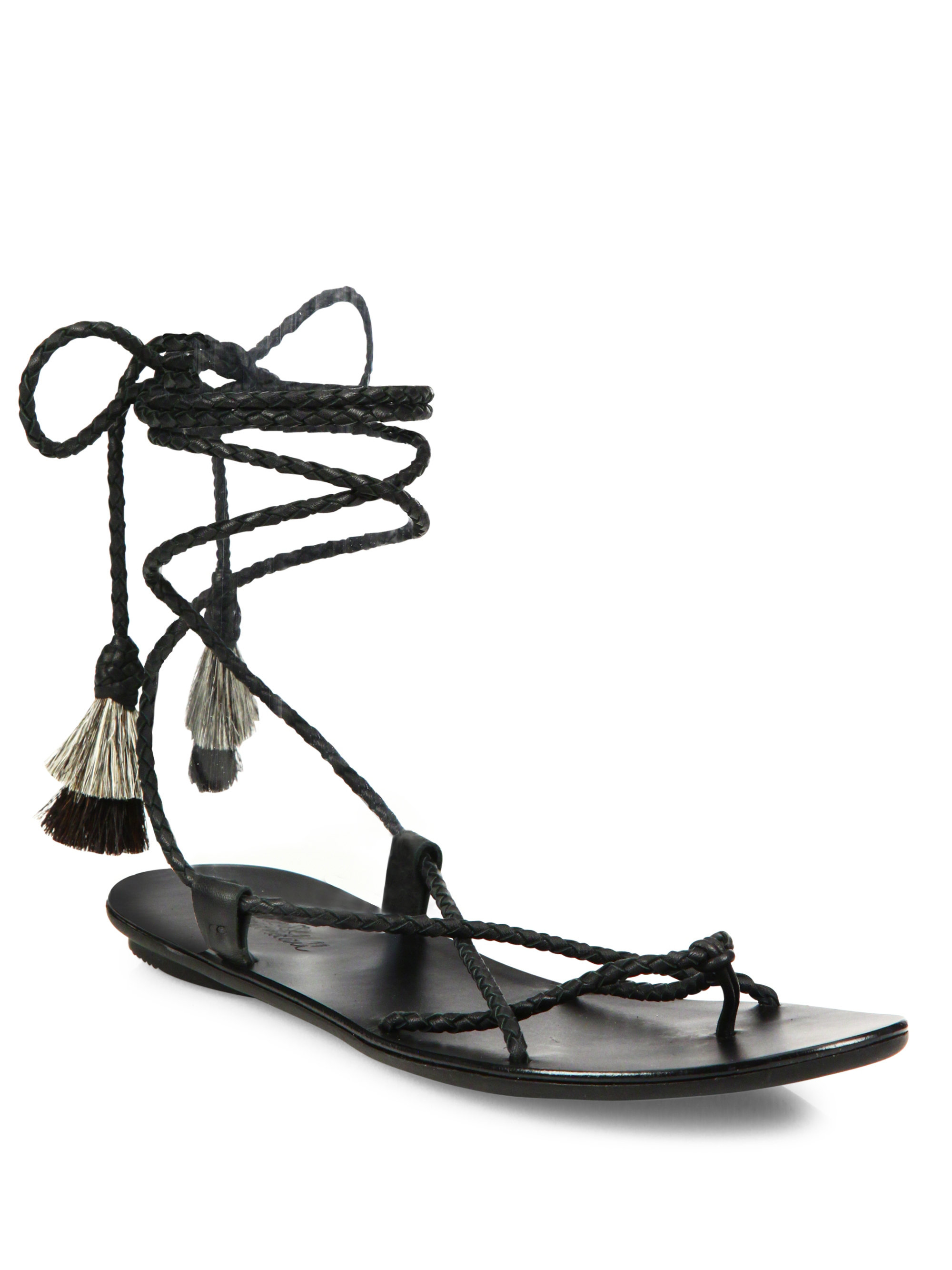 Loeffler randall Bo Braided Leather Ankle-wrap Sandals in Black | Lyst
