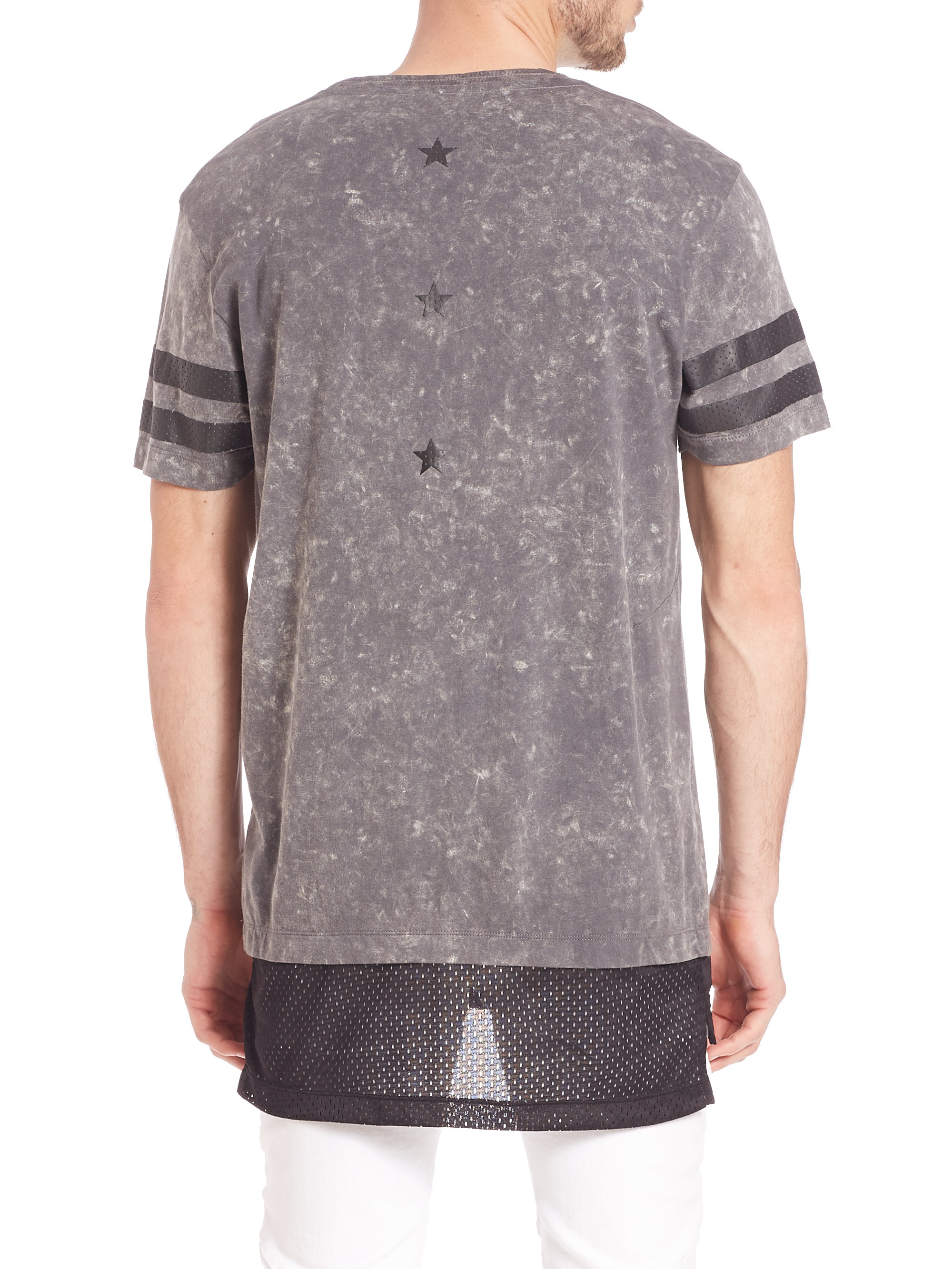 True religion Mesh Inset Elongated Tee in Gray for Men | Lyst