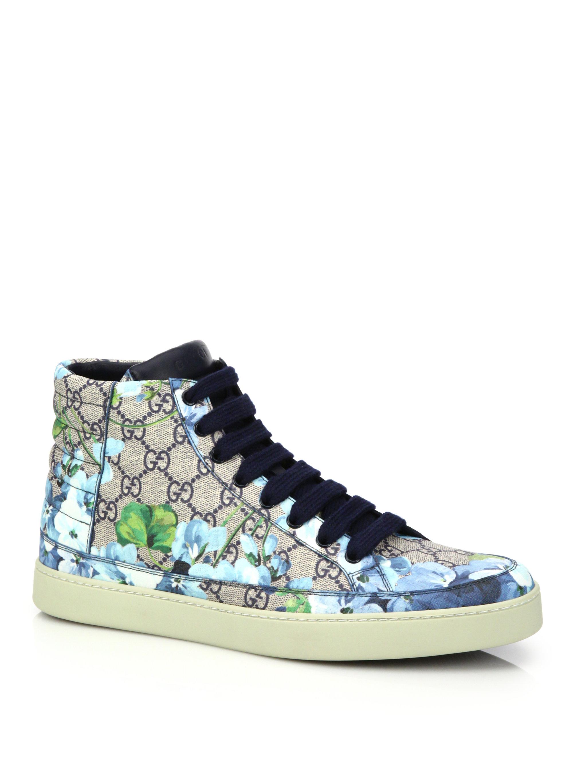 Lyst Gucci Blooms Print Hightop Sneakers in Blue