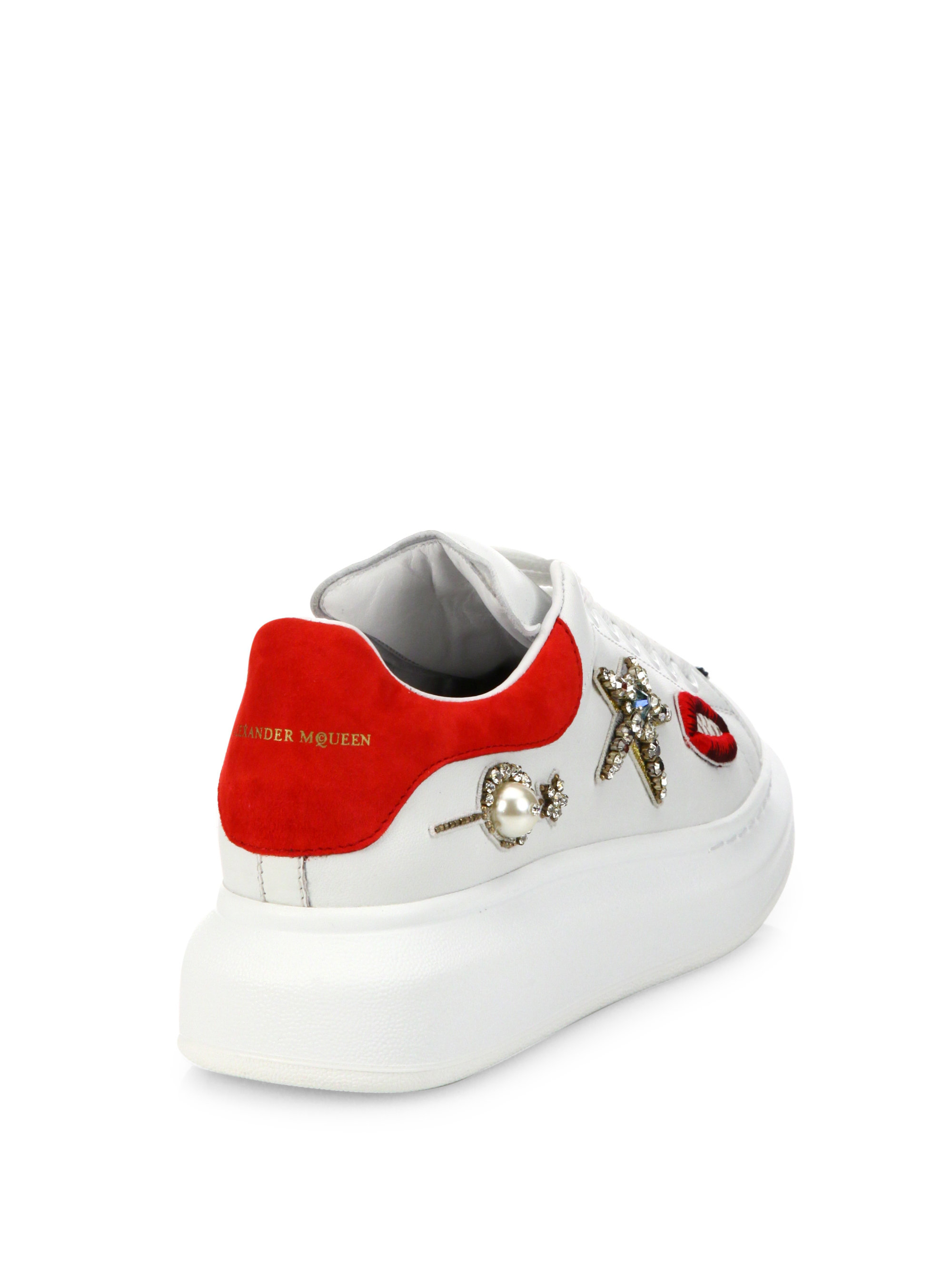 Lyst - Alexander Mcqueen Charm-embroidered Leather Platform Sneakers