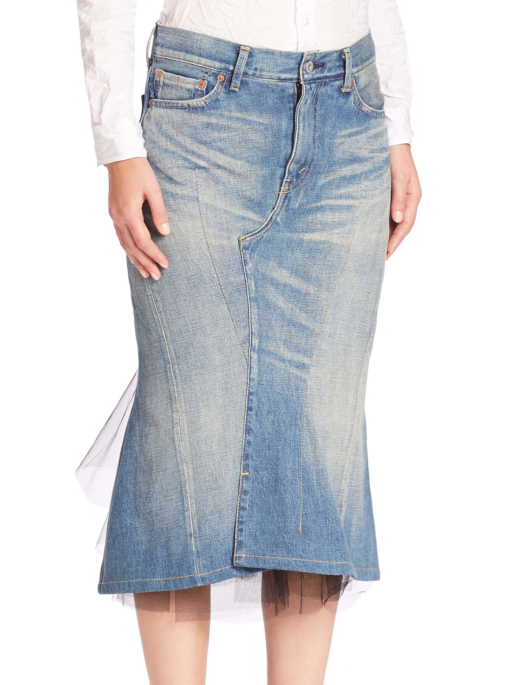 Lyst - Junya Watanabe Tulle Back-bustle Denim Skirt