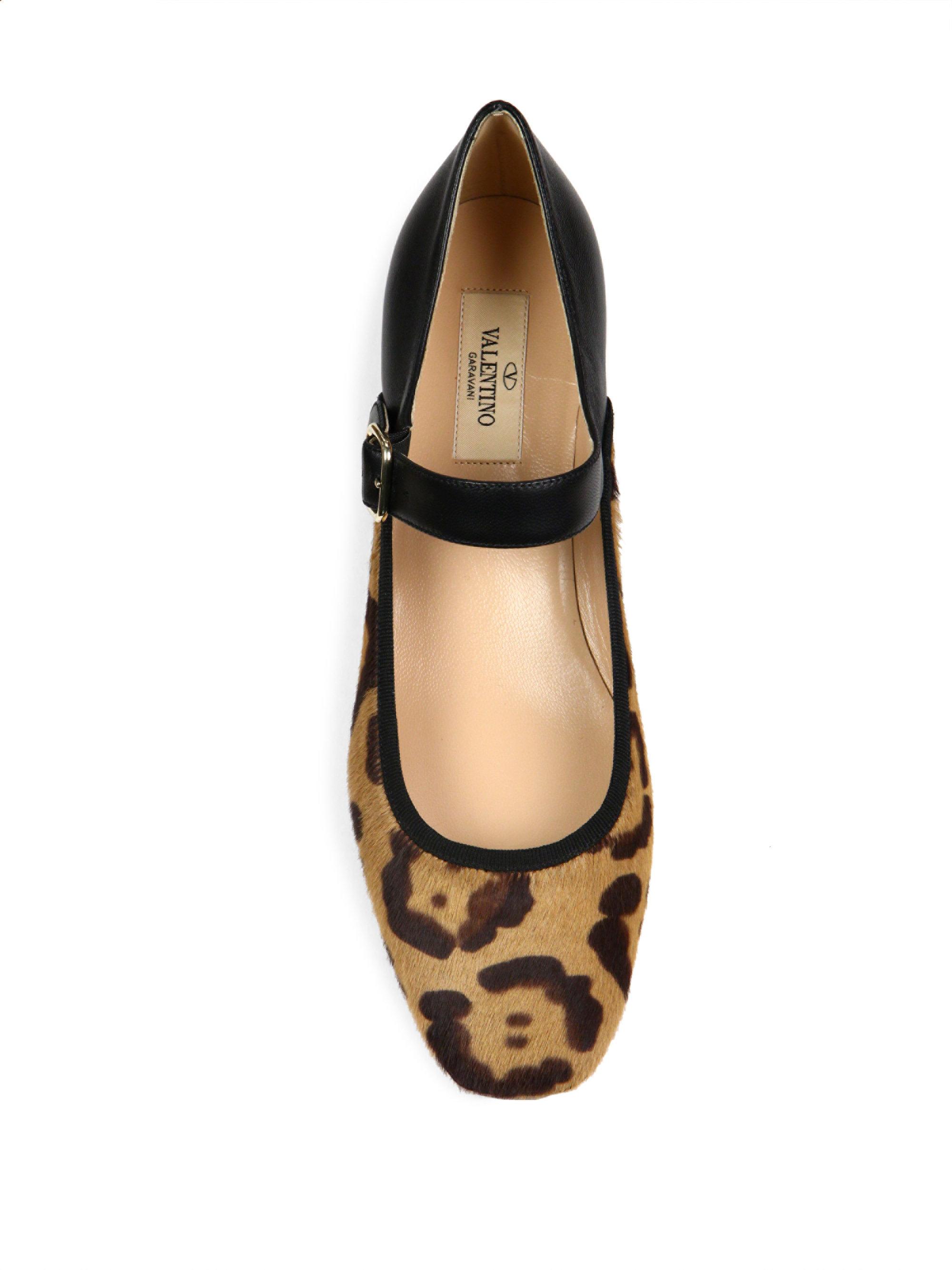 Lyst - Valentino Plain Leopard-print Calf Hair & Leather Mary Jane ...