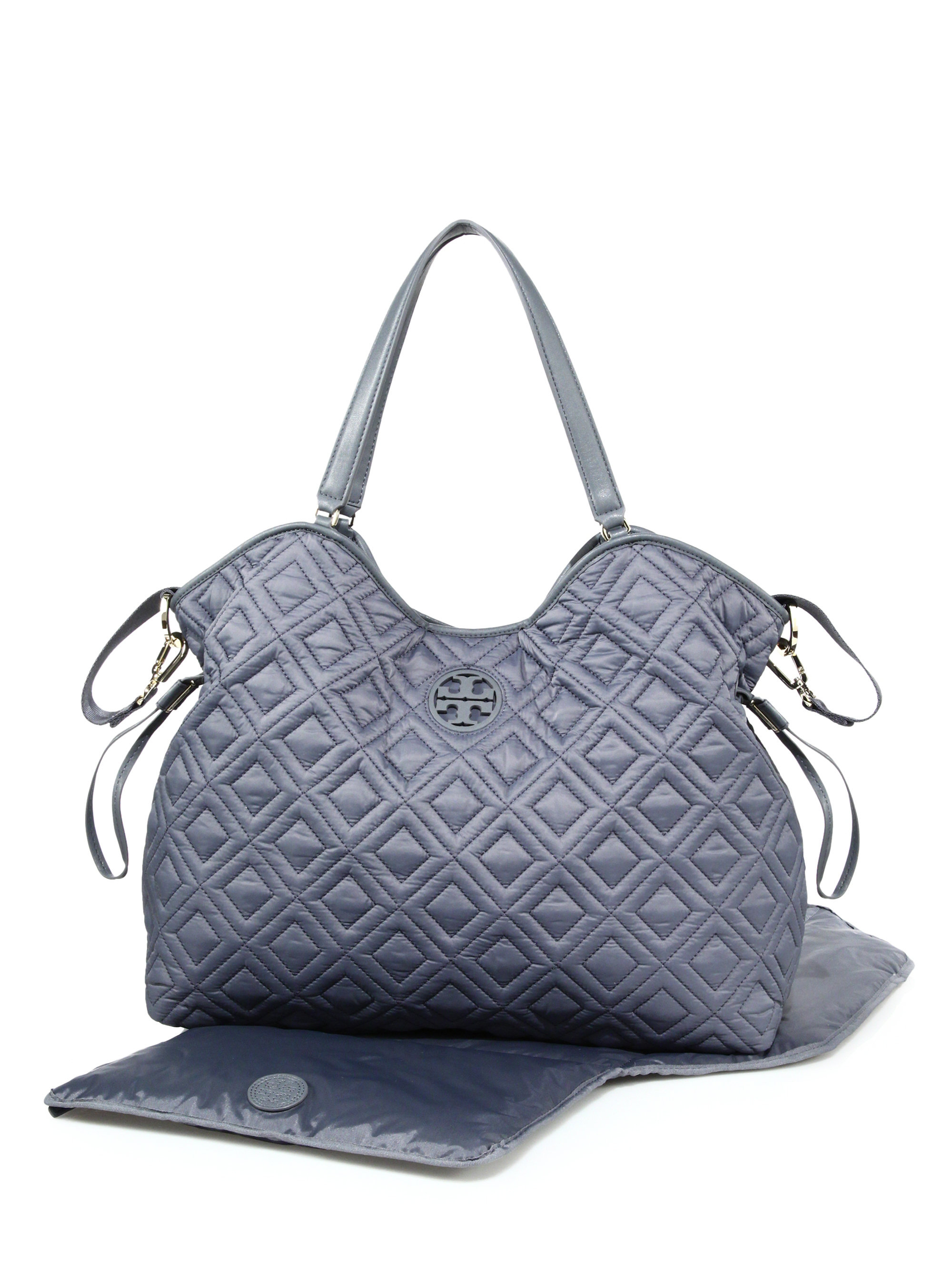 Tory Burch Gray Marion Quilted Nylon Baby Bag