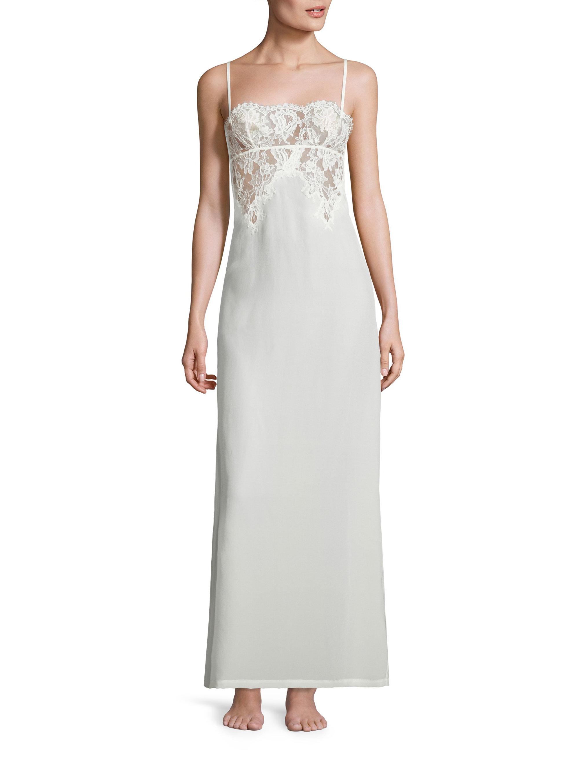 Lyst - La Perla Lace Story Long Silk Blend Nightgown in White