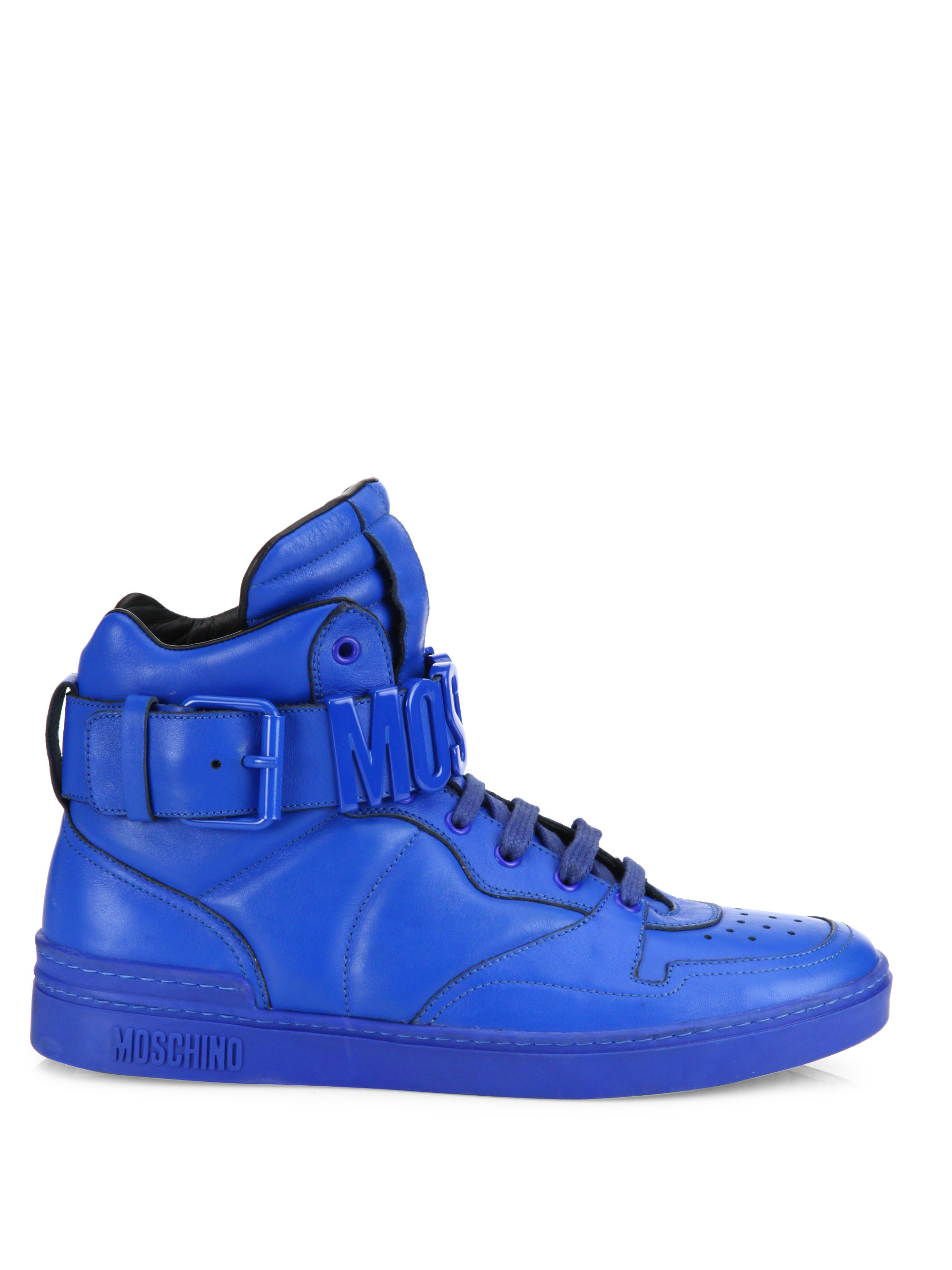 Lyst - Moschino Leather High-top Sneakers in Blue for Men
