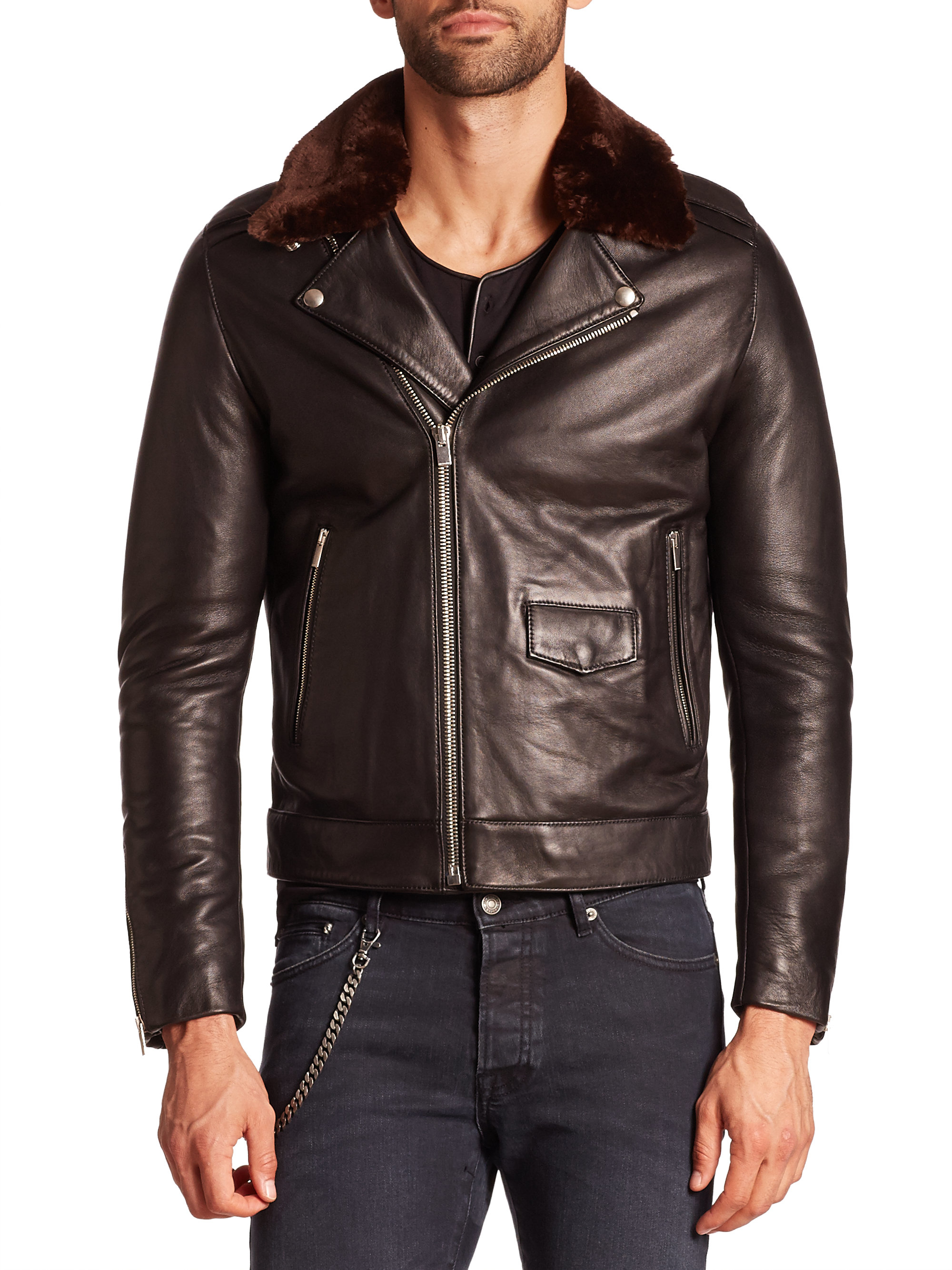 Lyst The Kooples Faux Fur Collar Leather Moto Jacket in