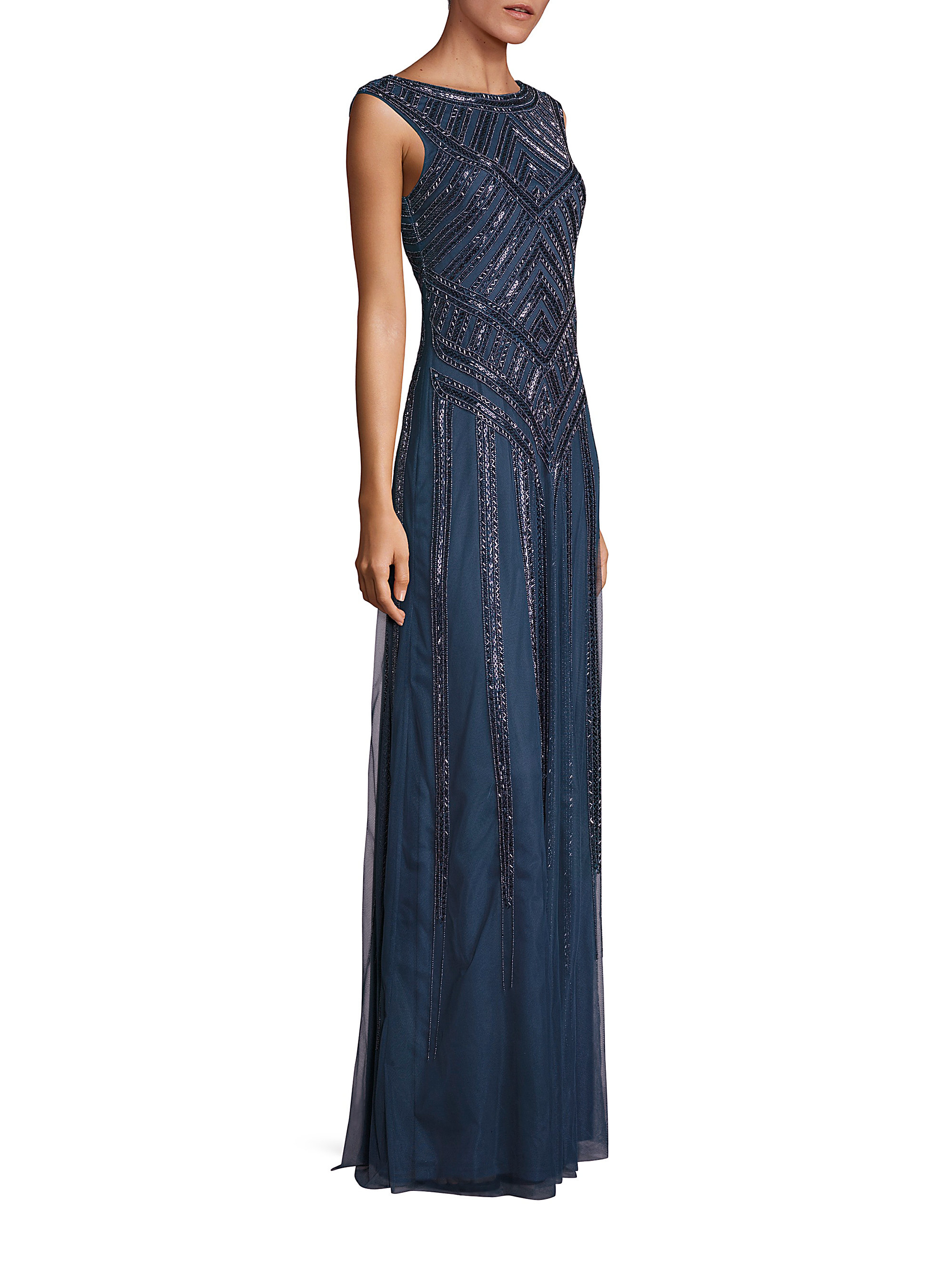 Aidan mattox Cap Sleeve Beaded Gown in Blue | Lyst